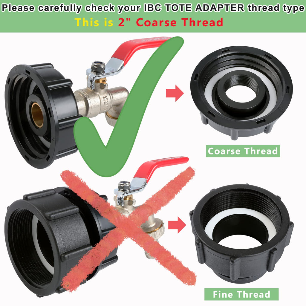 1/2" Leakproof Brass IBC Tote Fittings - Winterizing IBC Tote Adapter IBC 2" Coarse Thread Tote Valve for 275-330 Gallon Water Tank Garden Hose Connector Replace Valve Fitting