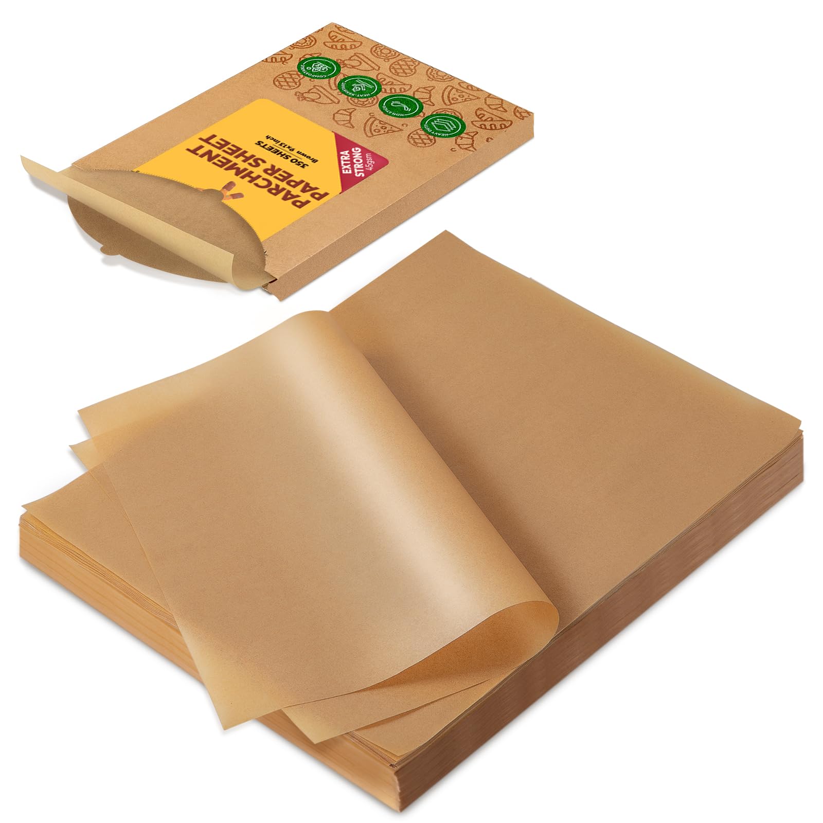Katbite 350 Sheets 9 x 13 Inch Parchment Paper Unbleached,Extra Strong Baking Paper Non-Stick Oil Resistant for Oven, Air Fryer, Grilling, Steaming and Baking Bread