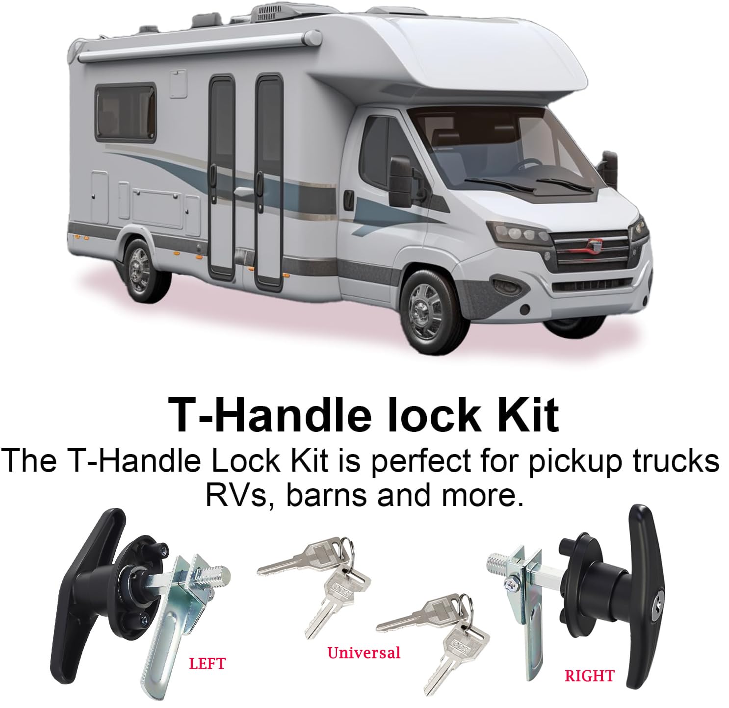 MOYIC 1 Pair Heavy Duty RV T-Handle Locks with Keys, Metal Truck Cap Locks, Universal Replacement T-Handle Locks for RV, Truck, Camper, Trailer (Left & Right)