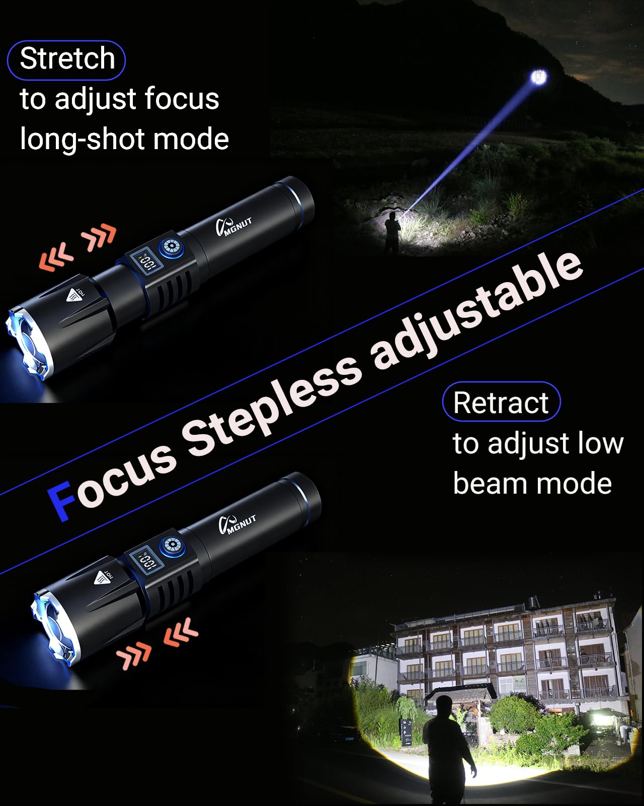 MGNUT [Upgraded Light Source] LED Flashlight Rechargeable, [Super N53 Magnets] Alloy Lightweight 990000 High Lumens White Laser Flashlights, 30W Super Bright Torch with Magnetic, Adjustable Focus