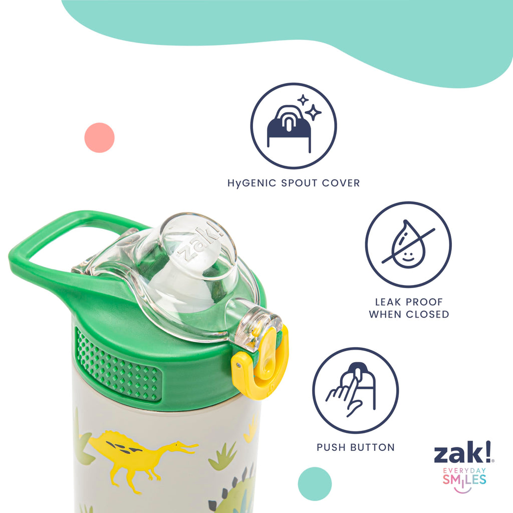 Zak Designs Sanrio Sage Kids Water Bottle for School or Travel, 14oz Stainless Steel Water Bottle with Straw, Handle, and Leak-Proof, Pop-Up Spout Cover (Hello Kitty)