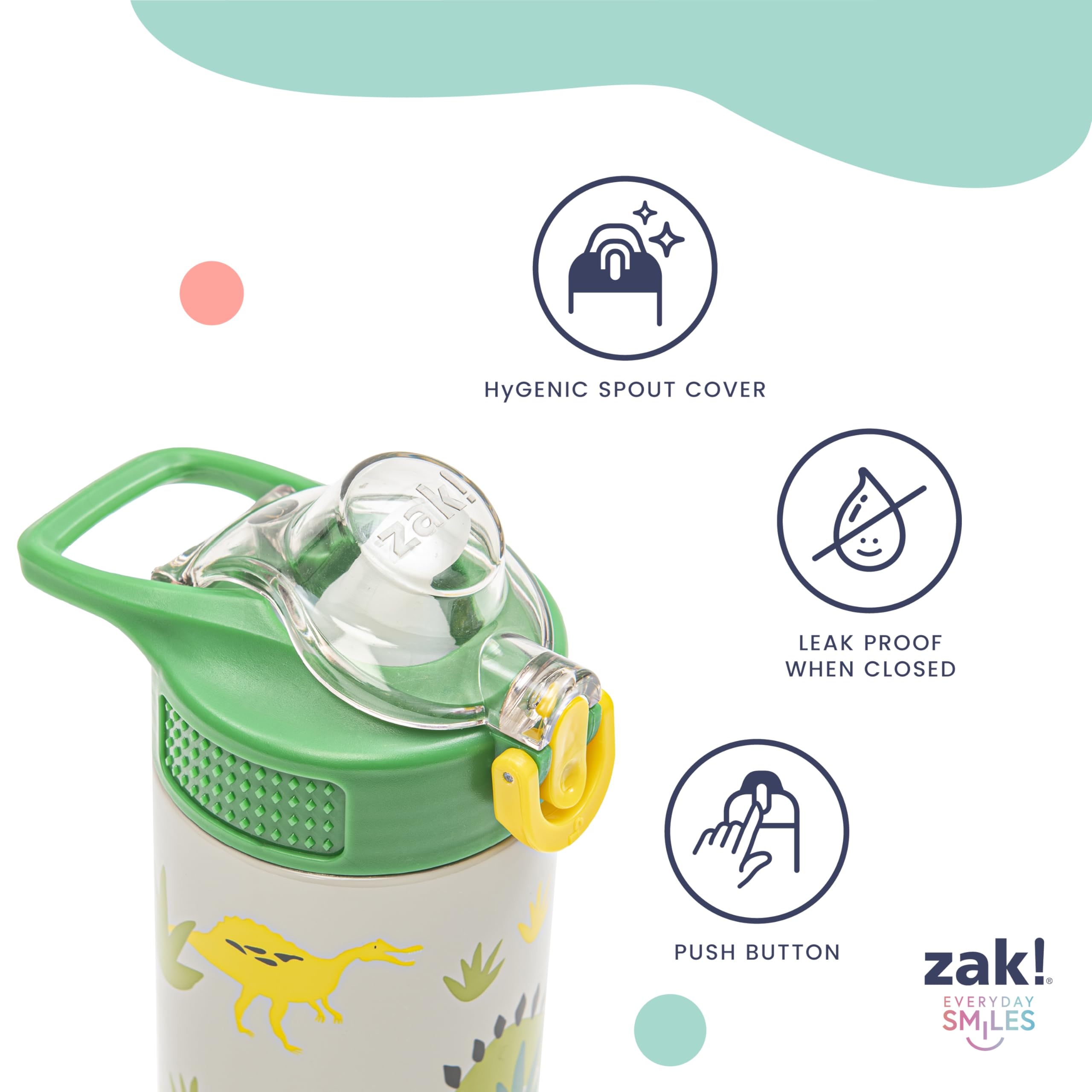 Zak Designs Sanrio Sage Kids Water Bottle for School or Travel, 14oz Stainless Steel Water Bottle with Straw, Handle, and Leak-Proof, Pop-Up Spout Cover (Hello Kitty)