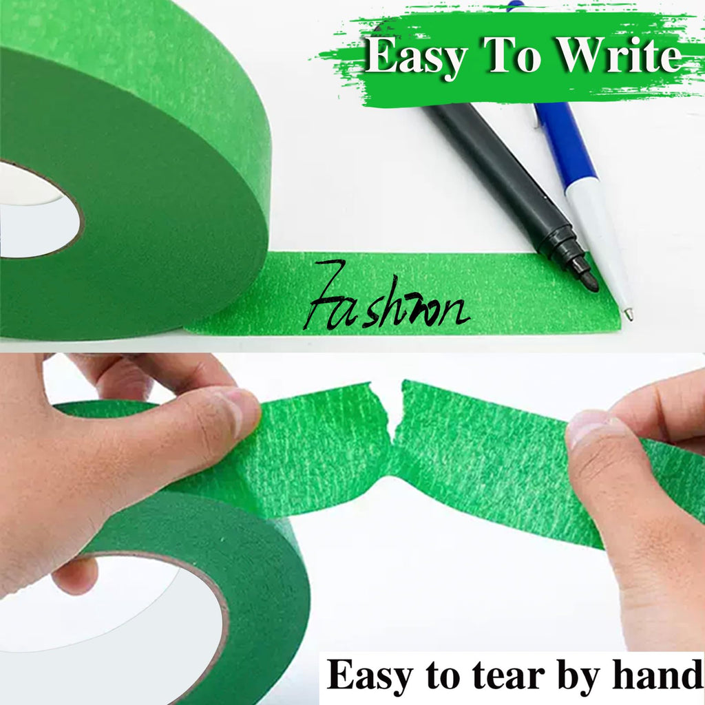 10 Rolls of Green Masking Tape, Each roll 24mm Wide and 50 Meters Long, totaling 500 Meters, Suitable for General Masking Applications.