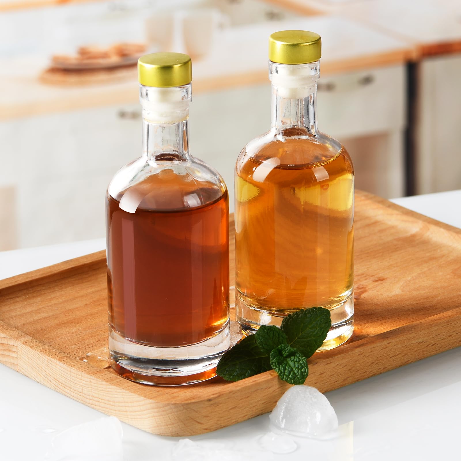 BPFY 12 Pack 3oz (100ml) Small Glass Liquor Bottles with T-Top Caps and Heat Shrink Capsules, Empty Mini Vodka Bottles, Travel Shots Bottle for Wine, Alcohol, Whiskey (3oz with T-Top Lids)