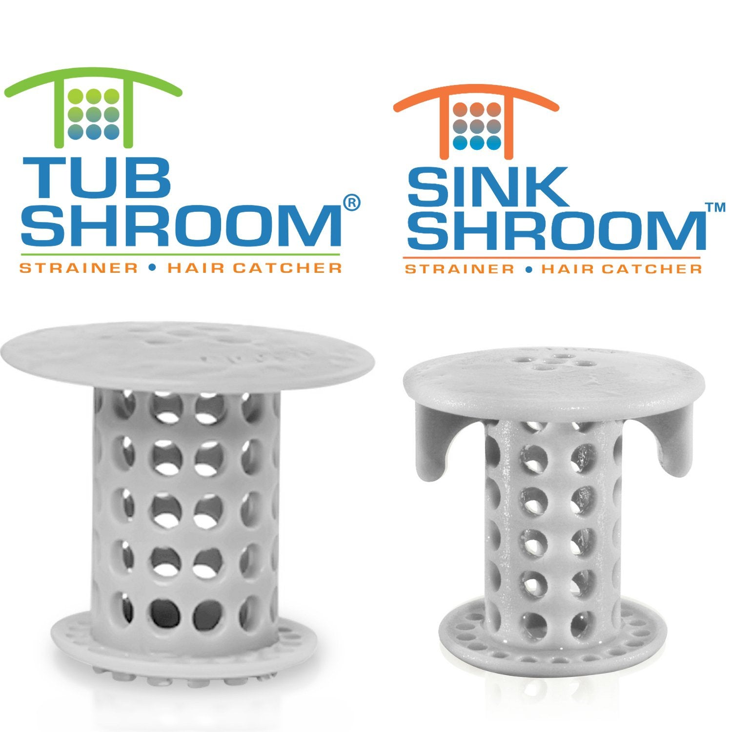 TubShroom and SinkShroom Drain Protectors Hair Catchers for Bathtubs and Sinks, Gray