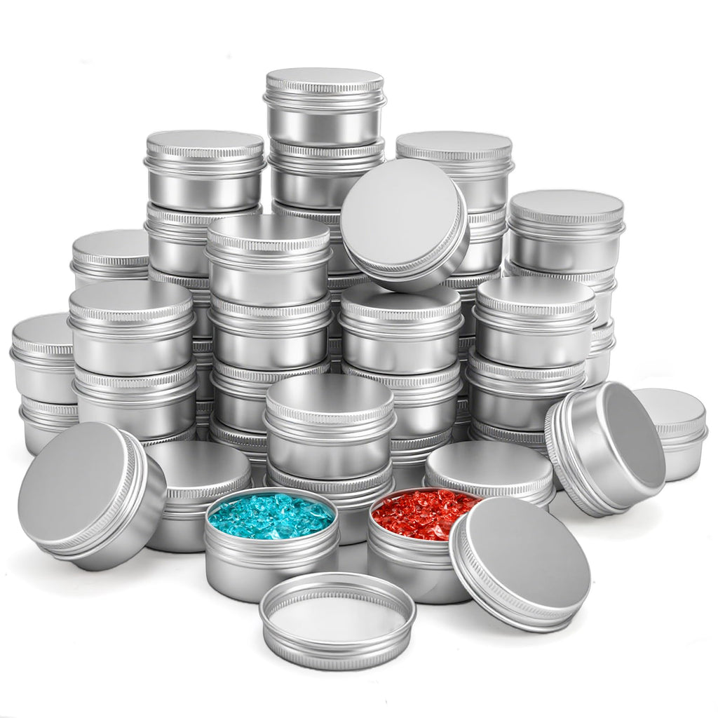 Tosnail 60 Pieces 1 oz Containers with Lids, Lip Balm Containers, Tin Cans with Lids Small Candle Jar Metal Tin Containers Salve Tins