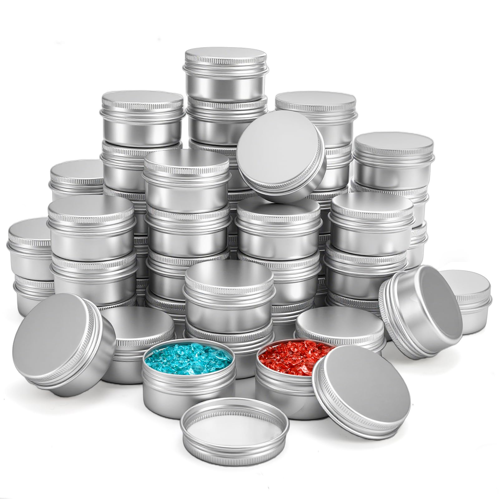 Tosnail 60 Pieces 1 oz Containers with Lids, Lip Balm Containers, Tin Cans with Lids Small Candle Jar Metal Tin Containers Salve Tins