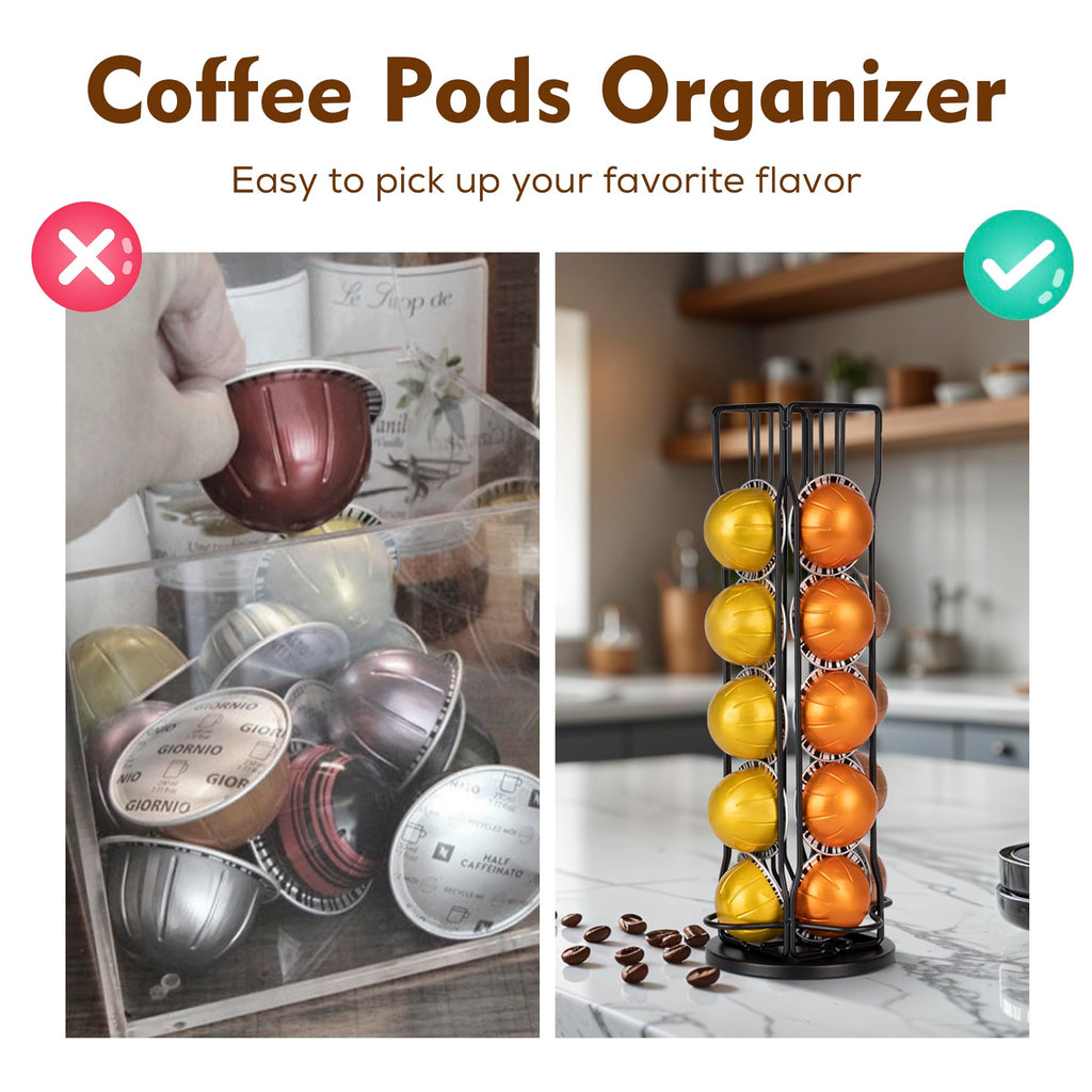 RECAPS Rotary Coffee Pods Holder Stand Compatible with Nespresso Vertuoline Capsules, Hold 20 Vertuo Coffee Pods Organizer with 360 Degree.