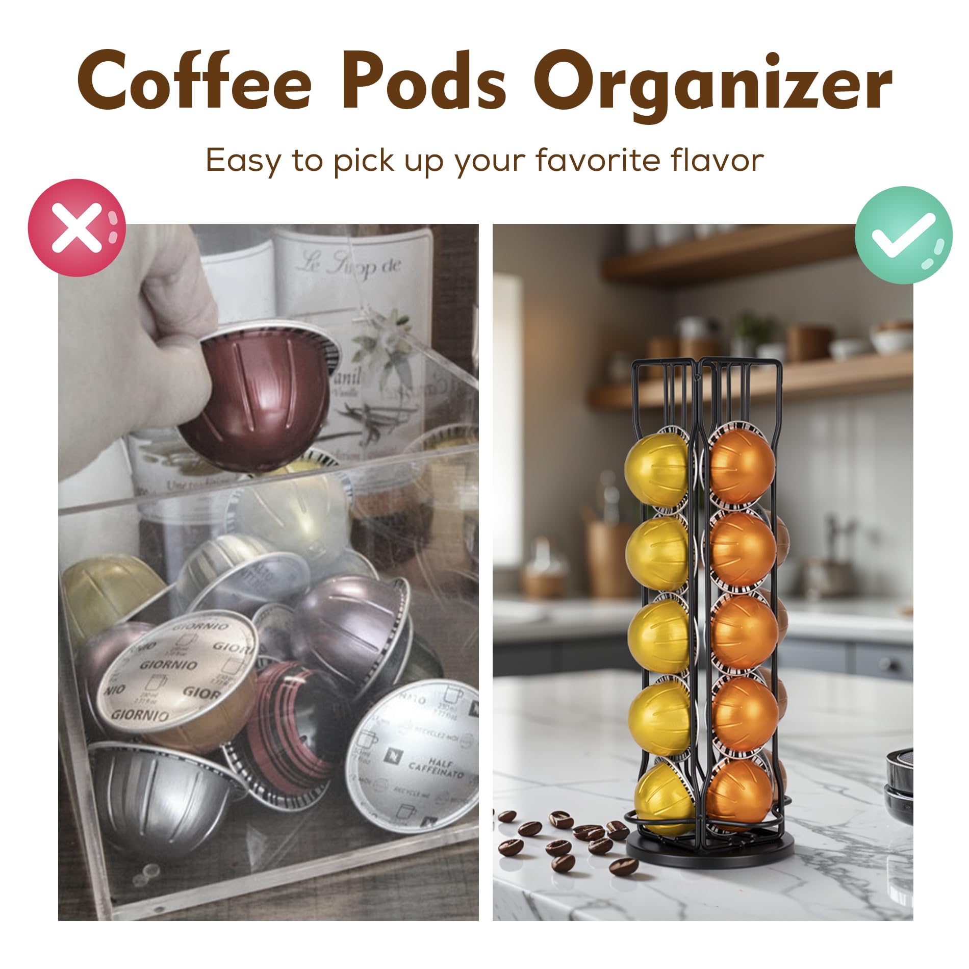 RECAPS Rotary Coffee Pods Holder Stand Compatible with Nespresso Vertuoline Capsules, Hold 20 Vertuo Coffee Pods Organizer with 360 Degree.