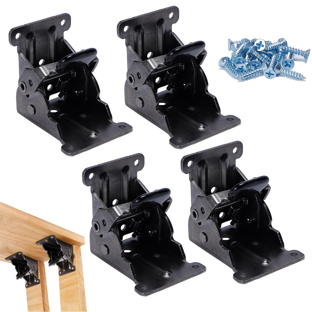 Li-TianFeng 4 Pack Folding Brackets, TopDirect Lock Extension Support Bracket Foldable Self Lock Hinges with Screws for Table Bed Leg Feet