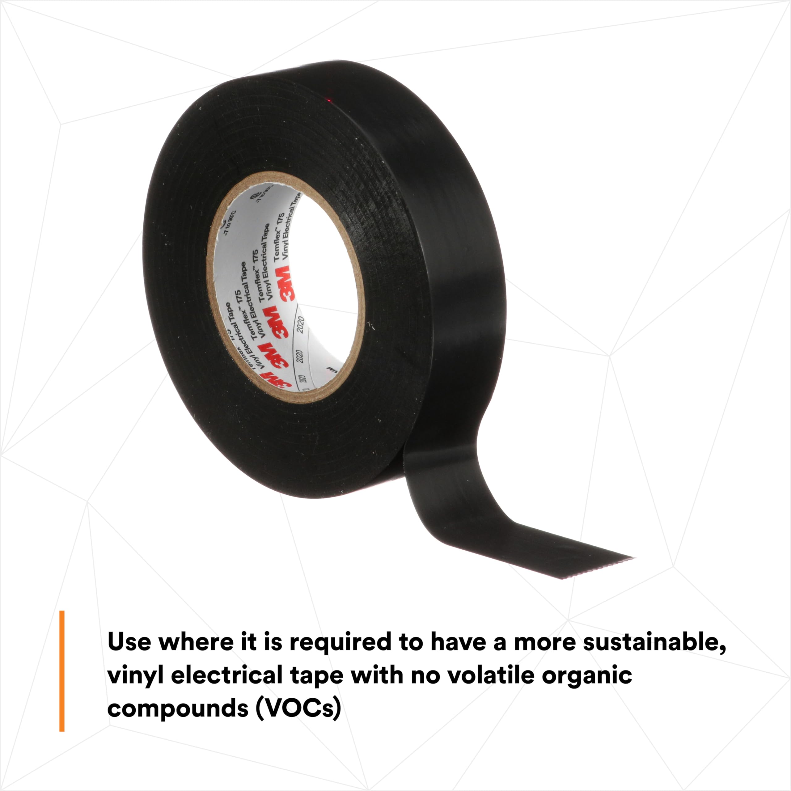 3M Temflex 175, Vinyl Electrical Tape, Black, 3/4in x 60ft, 10 Rolls