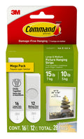 Command Medium and Large Picture Hanging Strips, Damage Free Hanging Picture Hangers, No Tools Wall Hanging Strips for Christmas Decorations, 12 Medium Pairs and 16 Large Pairs (56 Command Strips)