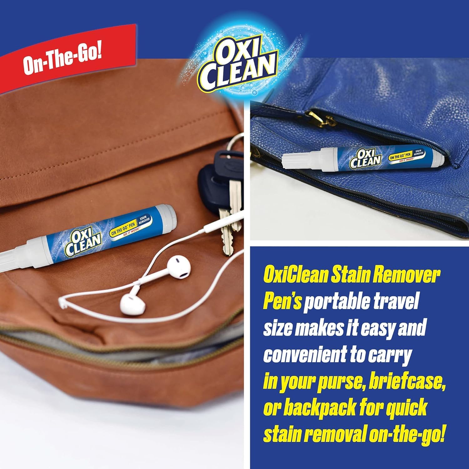 CR Brands OxiClean On The Go Stain Remover Pen for Clothes and Fabric, to Go Instant Stain Removal Stick, 3-Count