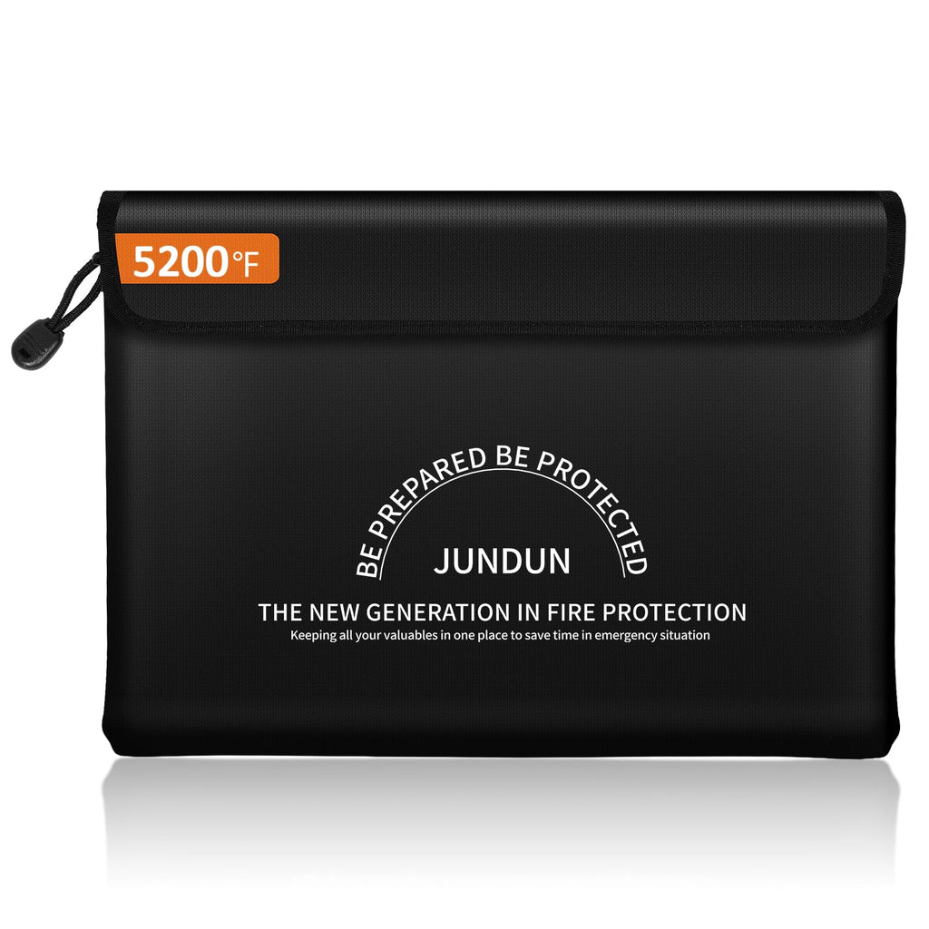 JUNDUN Fireproof Document Bag with 5200℉ Heat Insulated,14.0”x10.4” Waterproof and Fireproof Money Bag,8 Layers Thickened Fire Rated Document Safe Bag Pouch with Zipper for Document,Money and Cash