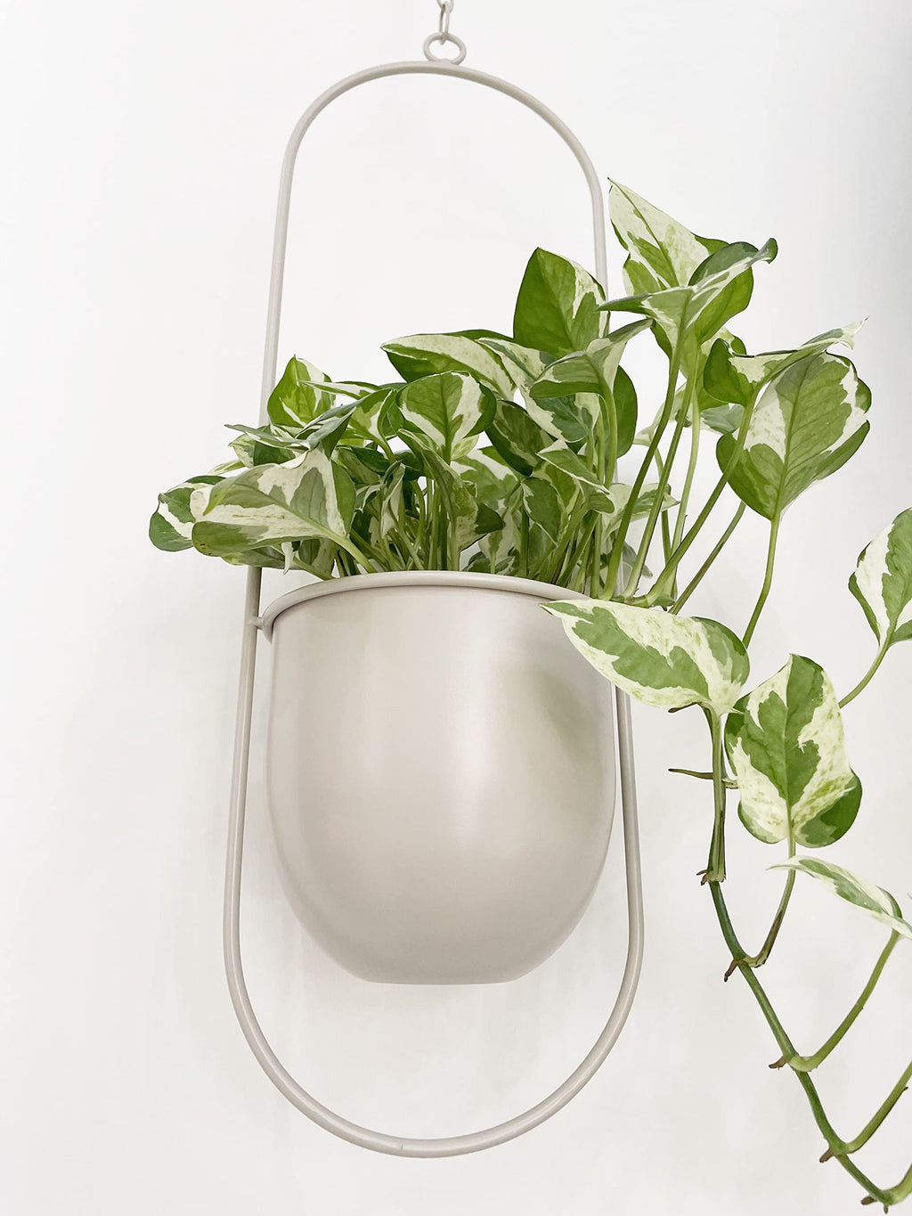 RISEON Boho Beige Metal Plant Hanger,Metal Wall and Ceiling Hanging Planter, Modern Planter, Mid Century Flower Pot Plant Holder, Minimalist Planter for Indoor Outdoor Home Decor