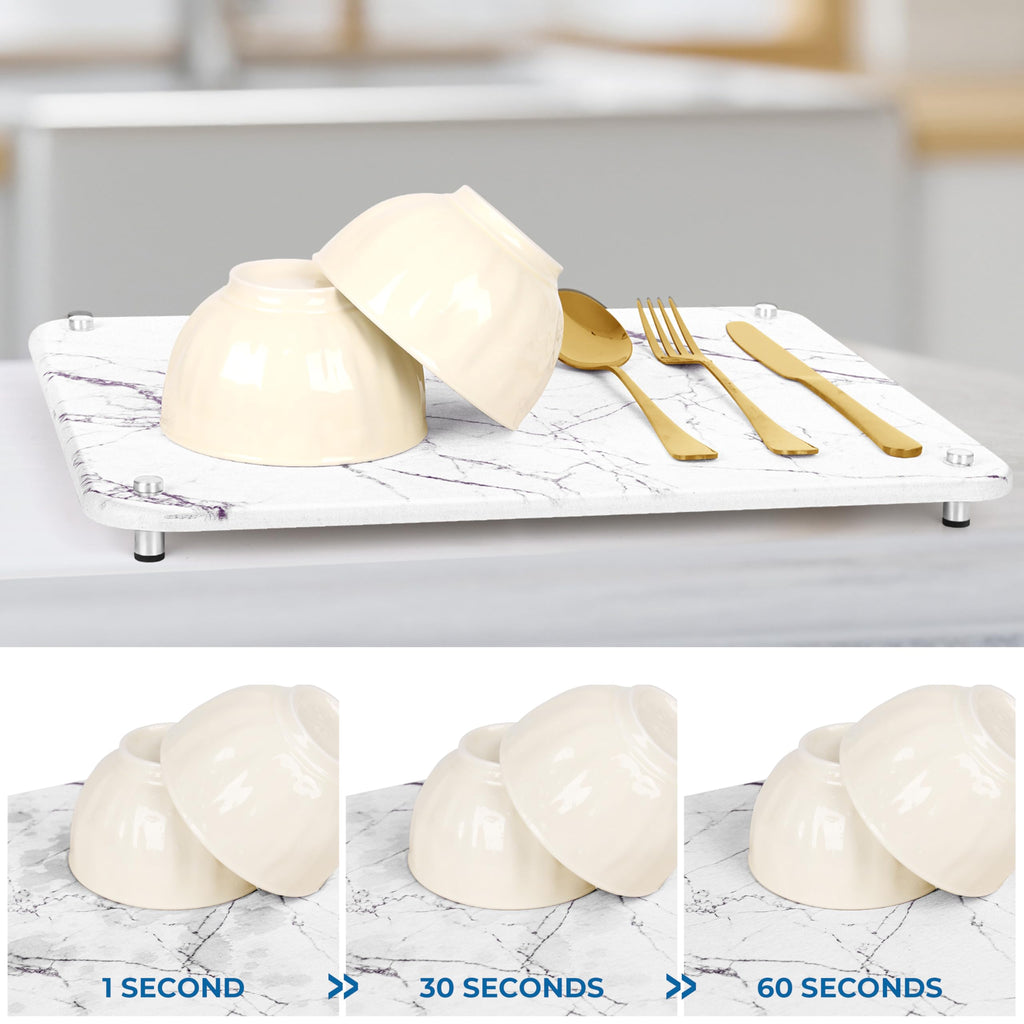 Spaceneat Diatomite Stone Drying Mat for Kitchen Counter - Rapid Moisture Removal - 15.7" x 11.8" Large Dish Drying Stone - White Marble