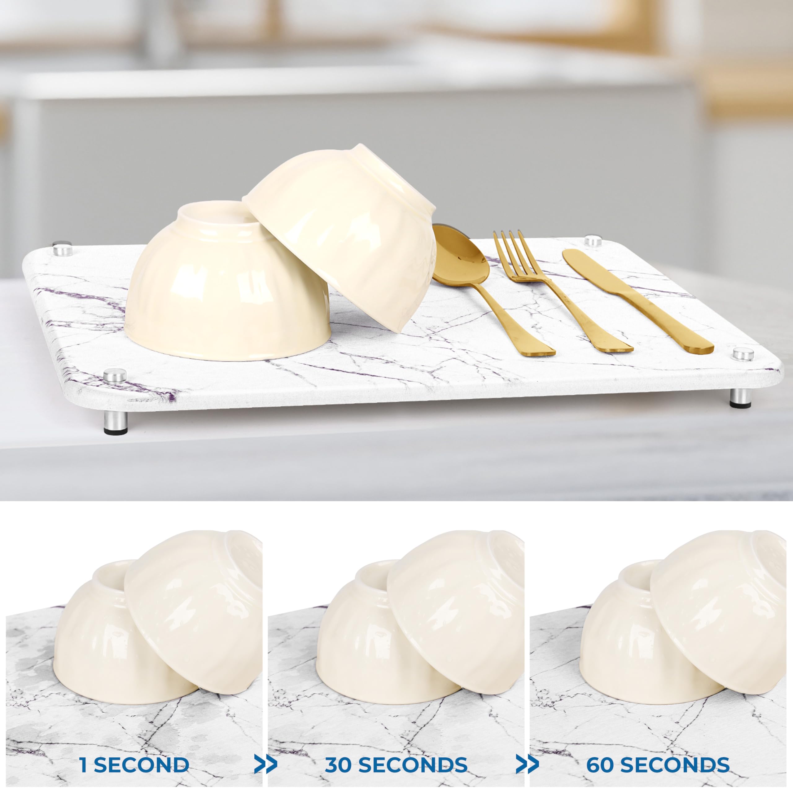 Spaceneat Diatomite Stone Drying Mat for Kitchen Counter - Rapid Moisture Removal - 15.7" x 11.8" Large Dish Drying Stone - White Marble