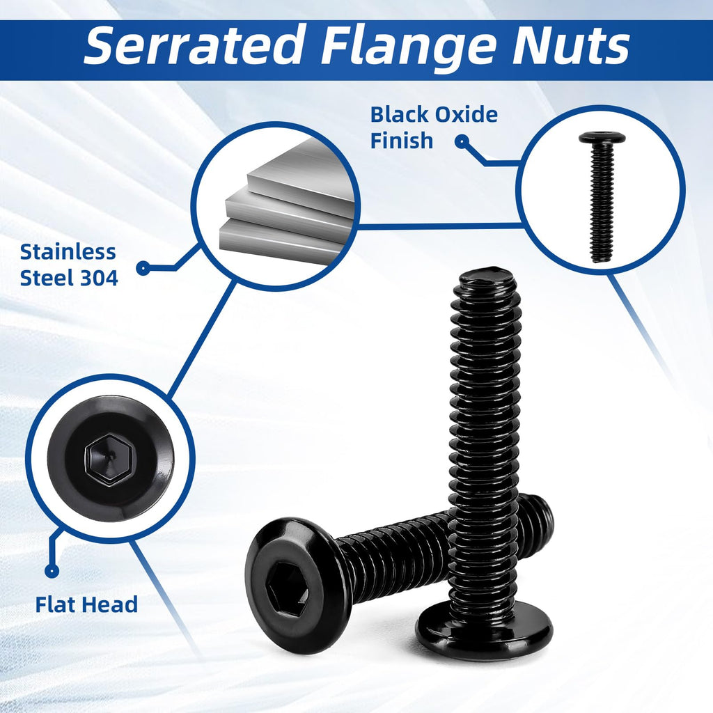 1/4-20 x 3/4" Flat Head Hex Socket Cap Screws Bolts, Stainless Steel 18-8 Black Finish, Fully Threaded, 50 PCS
