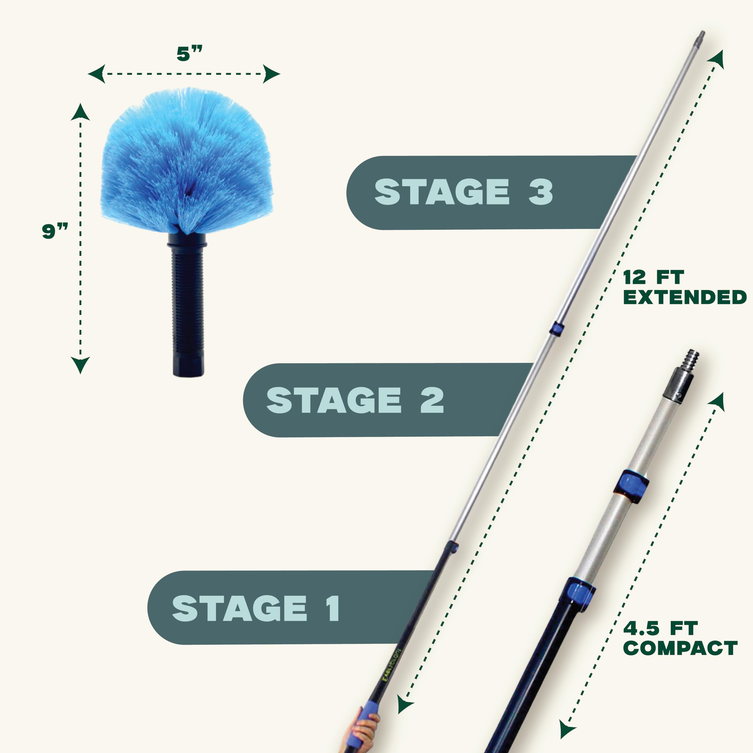 EVERSPROUT Twist-On Cobweb Duster | Hand-Packaged to Protect Bristles | Indoor & Outdoor use Brush Attachment | Fits Standard Threaded Poles | (Pole not Included) (Soft Bristles)
