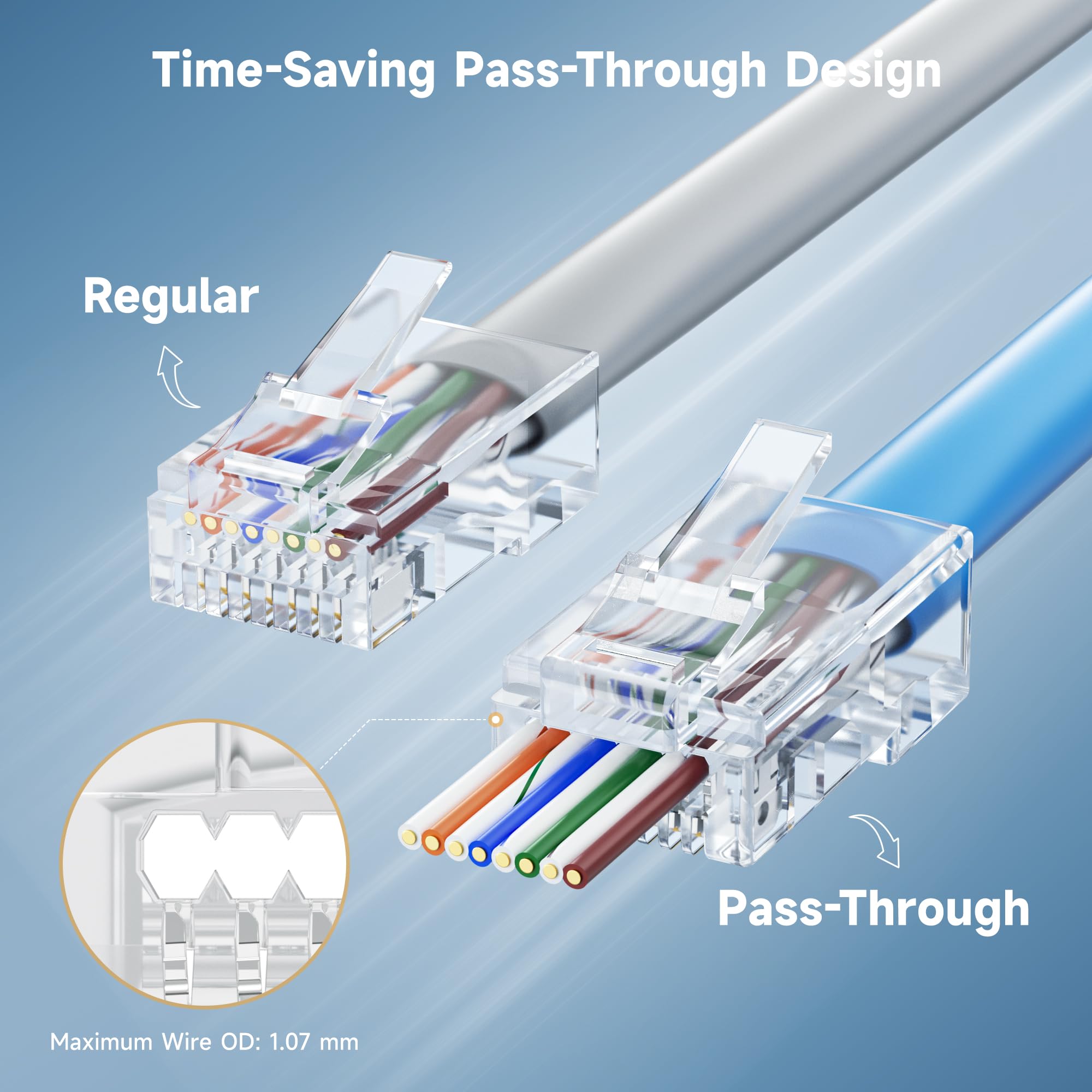Cable Matters 100-Pack Cat 6 Pass Through RJ45 Connectors (Cat 6 Ends / Cat6 Connector / RJ45 Modular Plugs/Ethernet Plugs/Network Connector) for Solid or Stranded UTP Ethernet Cable