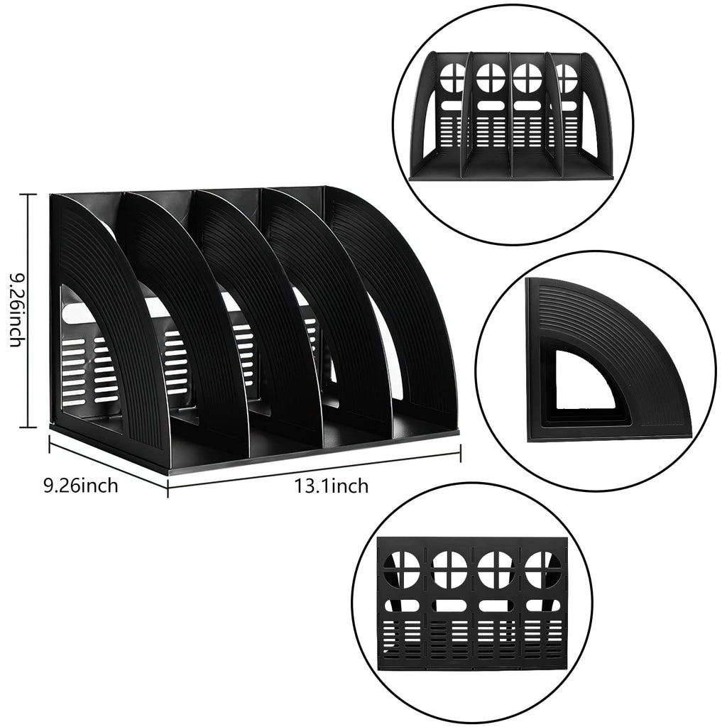 Marte Vanci Magazine File Holder Plastic Desk Storage Organizer 33 x 23.5 x 23.5cm Vertical File Folder Holder for Paper Magazine Documents and Books (Black 4 Sections)