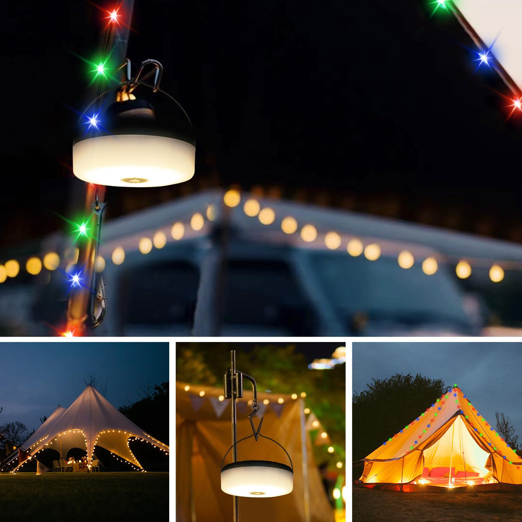 RISEMART Camping String Lights Rollable 10M, Camping Lamp with Solar Charging Waterproof Portable Rollable String Lights Outdoor with 5 Lighting Modes for Hiking and Yard Decoration