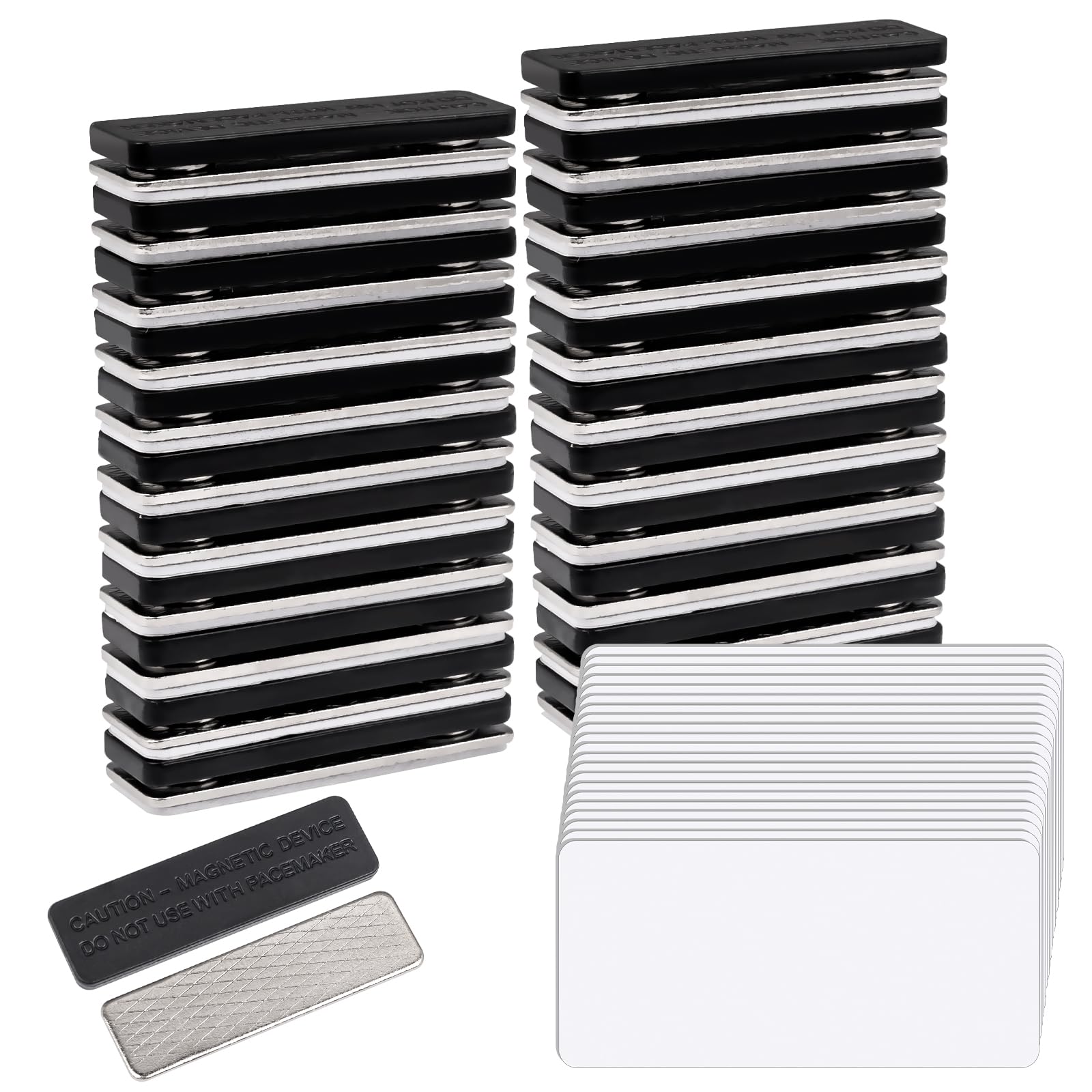 30 Packs Magnetic Name Tags with Blank Name Tag Labels, 1.5 x 3 Inches Reusable Magnetic Name Badge, White Round Corners and Plastic Badge for ID Jacket Shirts School Office Supplies