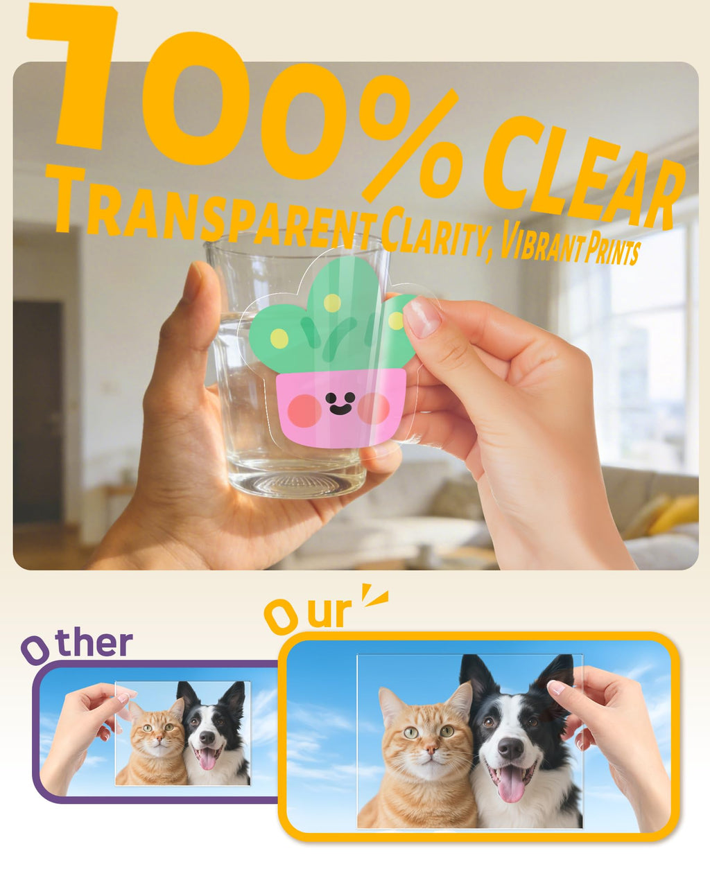 Uinkit 100% Clear Vinyl Sticker Paper for Inkjet Printer,100 Sheets Printable Transparent Sticker Paper 8.5x11 inches for DIY Projects,Waterproof, Great for Cutting Machines (100% Clear, 100 Sheets)