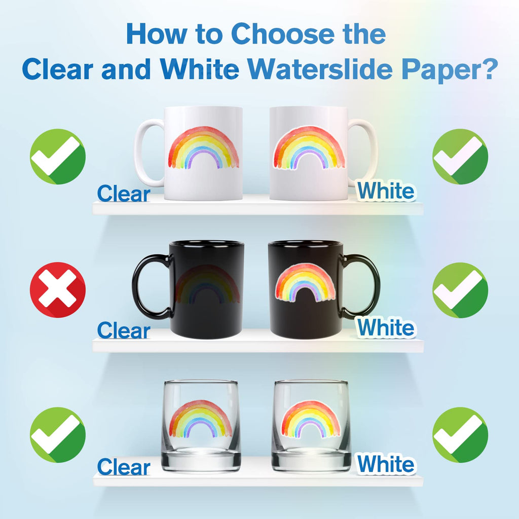 Koala 25 Sheets Waterslide Decal Paper for Inkjet Printer - White 8.5x11 Inch Water Slide Transfer Paper for DIY Tumblers, Mugs, Glasses