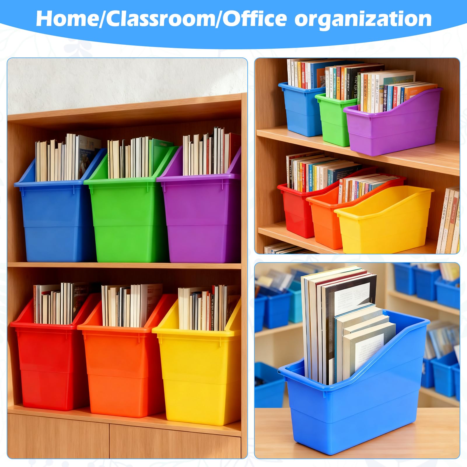 6 Pack Durable Book and Binder Holder, Stackable Plastic Organizing Bins for Magazine File Holder, Versatile Plastic File Boxes for Office Classroom Storage Basket