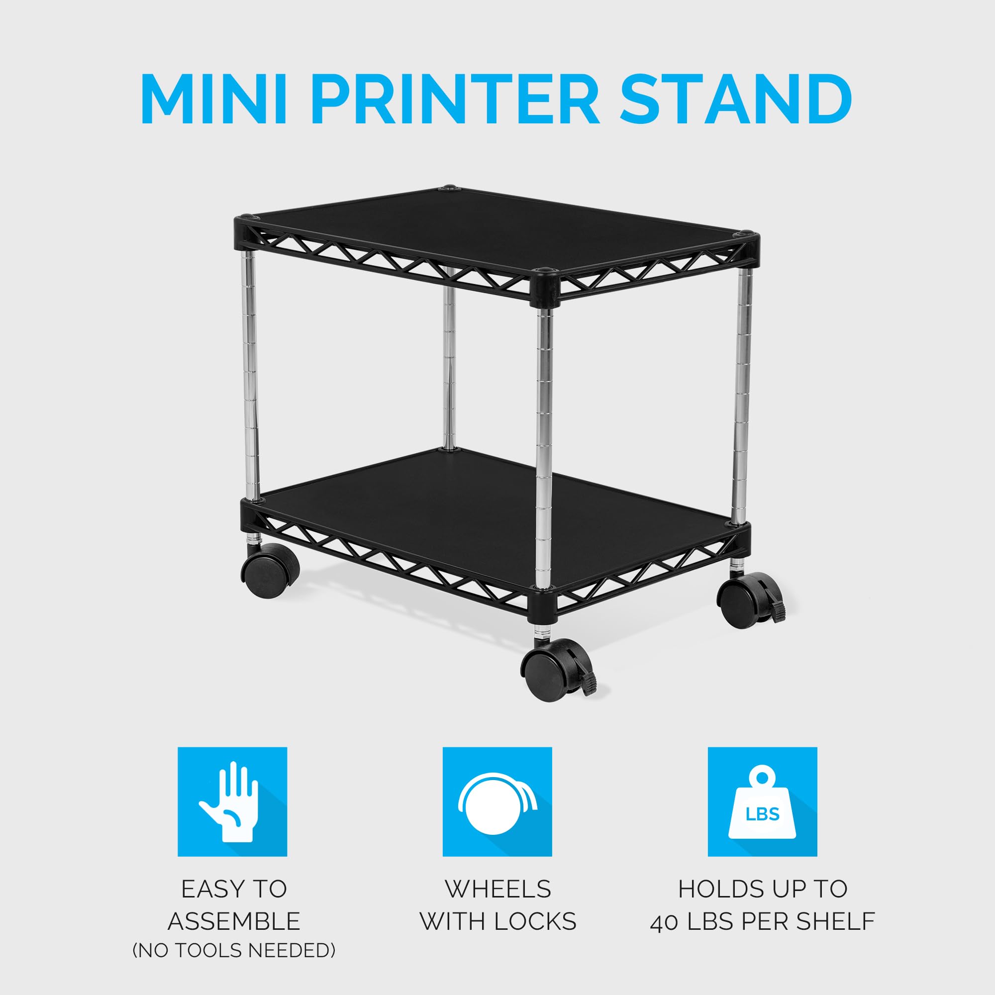 ZBRANDS Under Desk Printer Stand with Storage 15" x 10.6", Printer Cart, Small Printer Stand With Wheels, Small Printer Table For Home Office, Heavy Duty Low Rolling Cart, (Mini, Black)