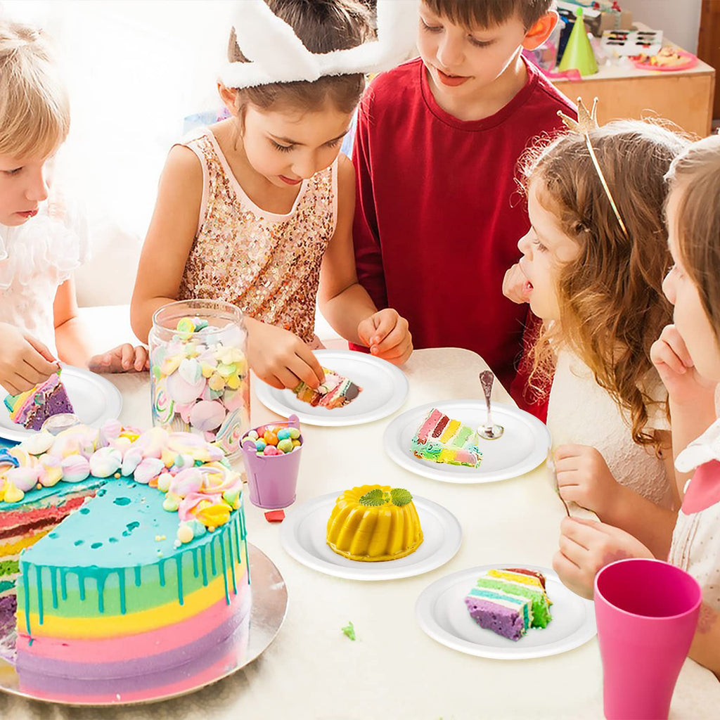 GREENESAGE 100% Compostable Plates 7 inch, 300 Pack Paper Plates Bulk, Small Paper Plates Eco Friendly Disposable Plates, White Paper Plates for Dessert, Cake, and Snack