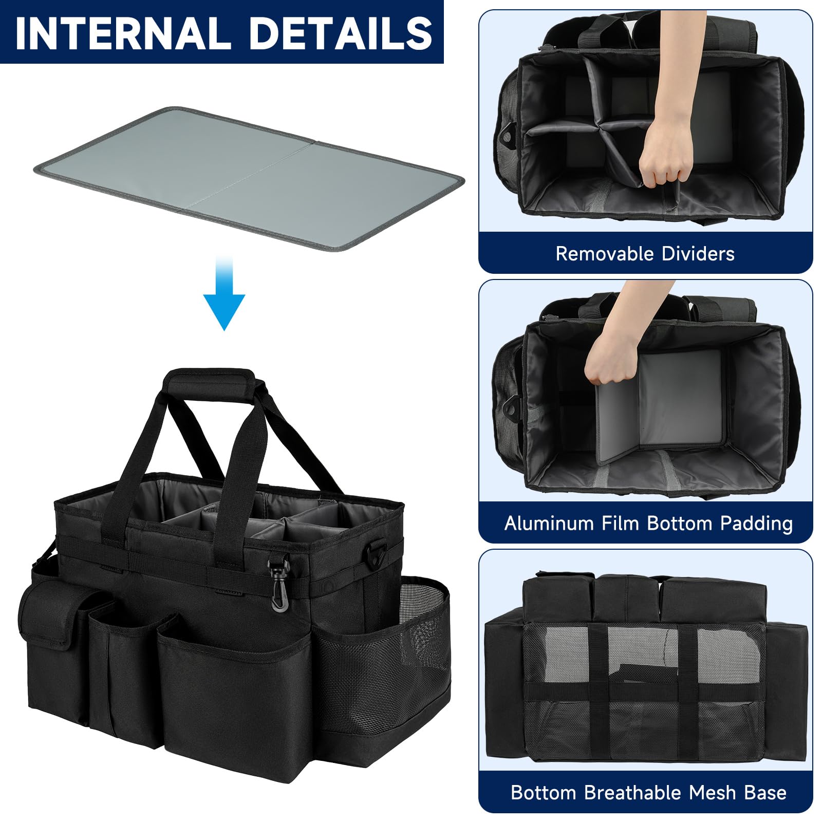 Cleaning Caddy Bag,Large Cleaning Supplies Organizer with Handle for Housekeepers, Black