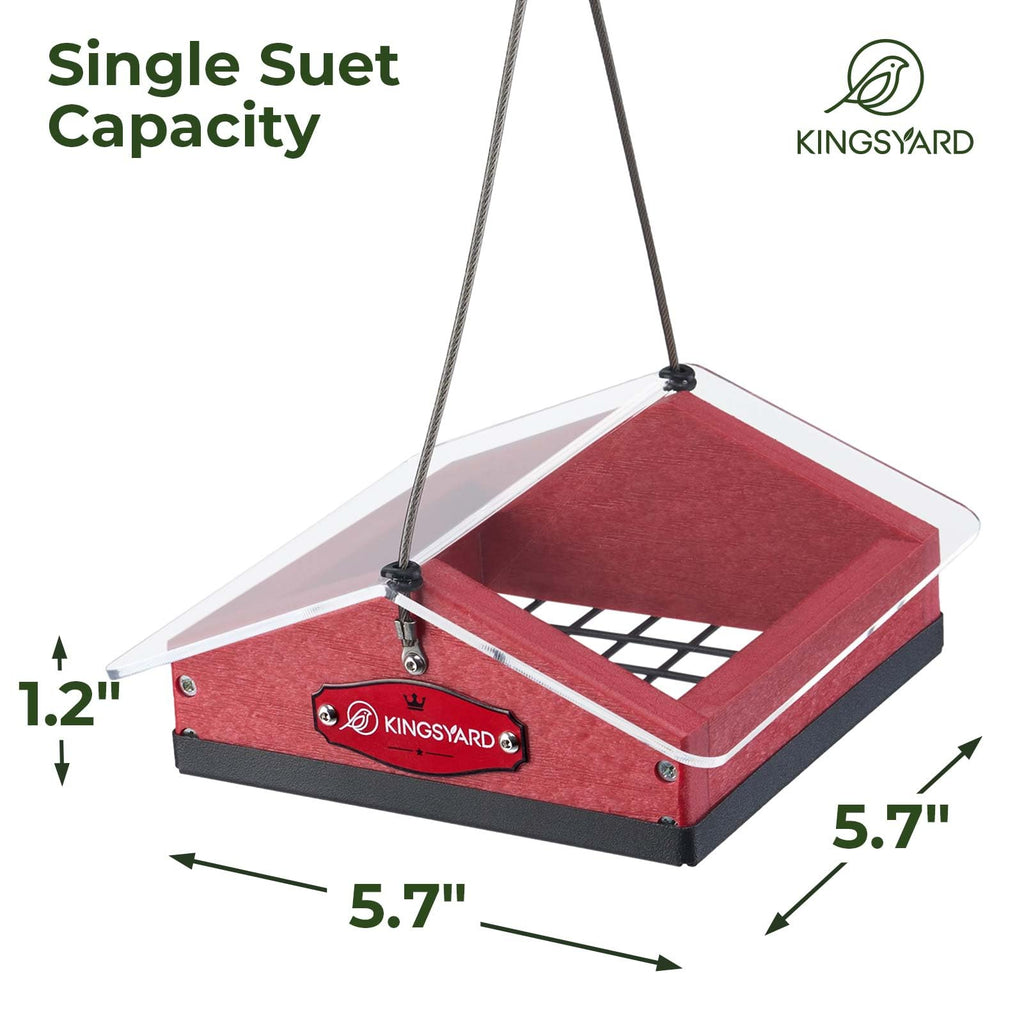 Kingsyard Upgraded Upside Down Suet Feeder for Outside Hanging - Recycled Plastic Wild Bird Feeder with Rainproof Roof for Attracting Woodpeckers Nuthatches Chickadees Finches. Red