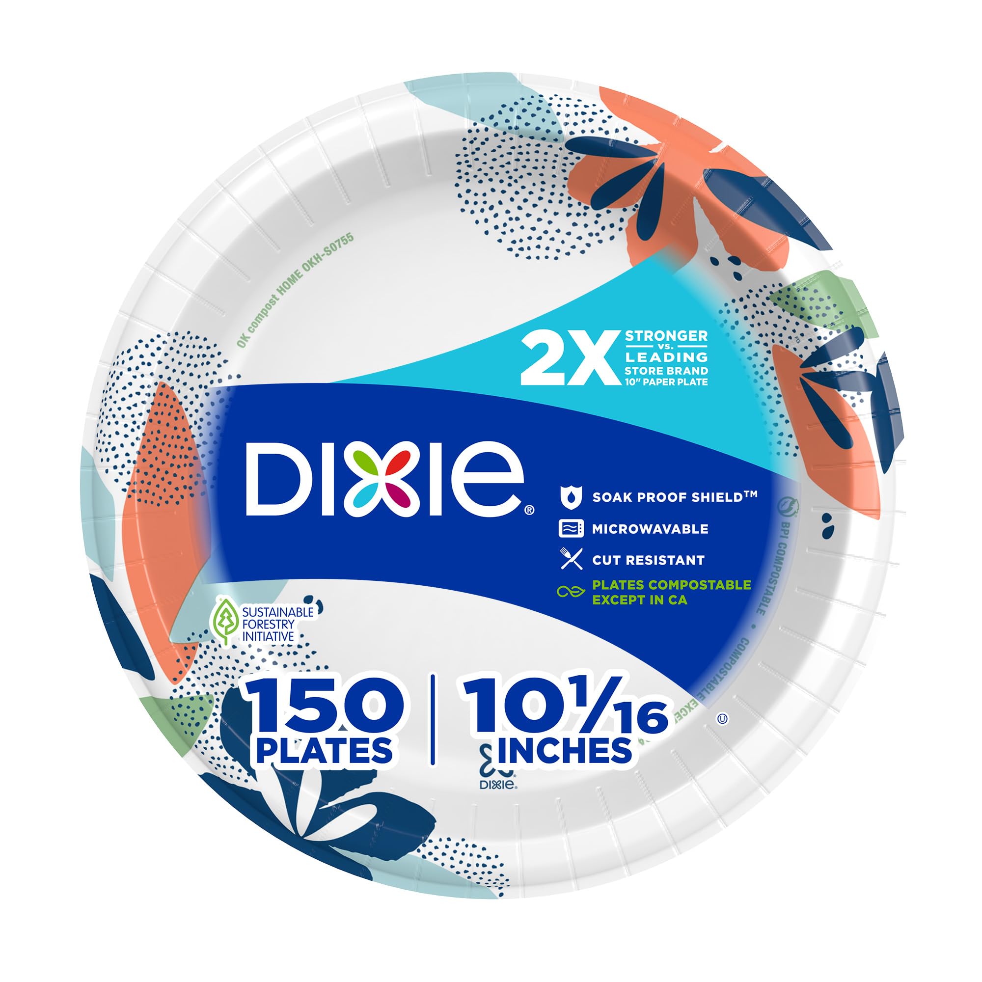 Dixie Large Paper Plates, 10 Inch, 150 Count, 2X Stronger, Microwave-Safe, Soak-Proof, Cut Resistant, Disposable Plates for Everyday Breakfast, Lunch, & Dinner Meals
