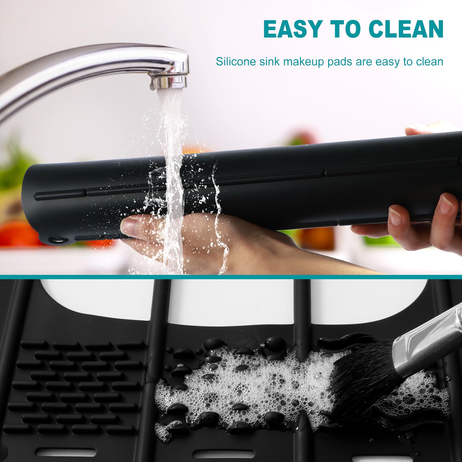 57×42cm Bathroom Sink Cover for Counter Space, Heat Resistant Silicone Sink Top Mat, Foldable Sink Top Cover Multifunctional Sink Makeup Mats for Cosmetics, Skincare Products, Hair Dryer (black)