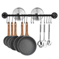 Toplife 80 cm/31.5 Inches Pot Rack, Kitchen Wall Mounted Detachable Pan Lid Utensils Organizer Hanging Rail with 14 Hooks, Black