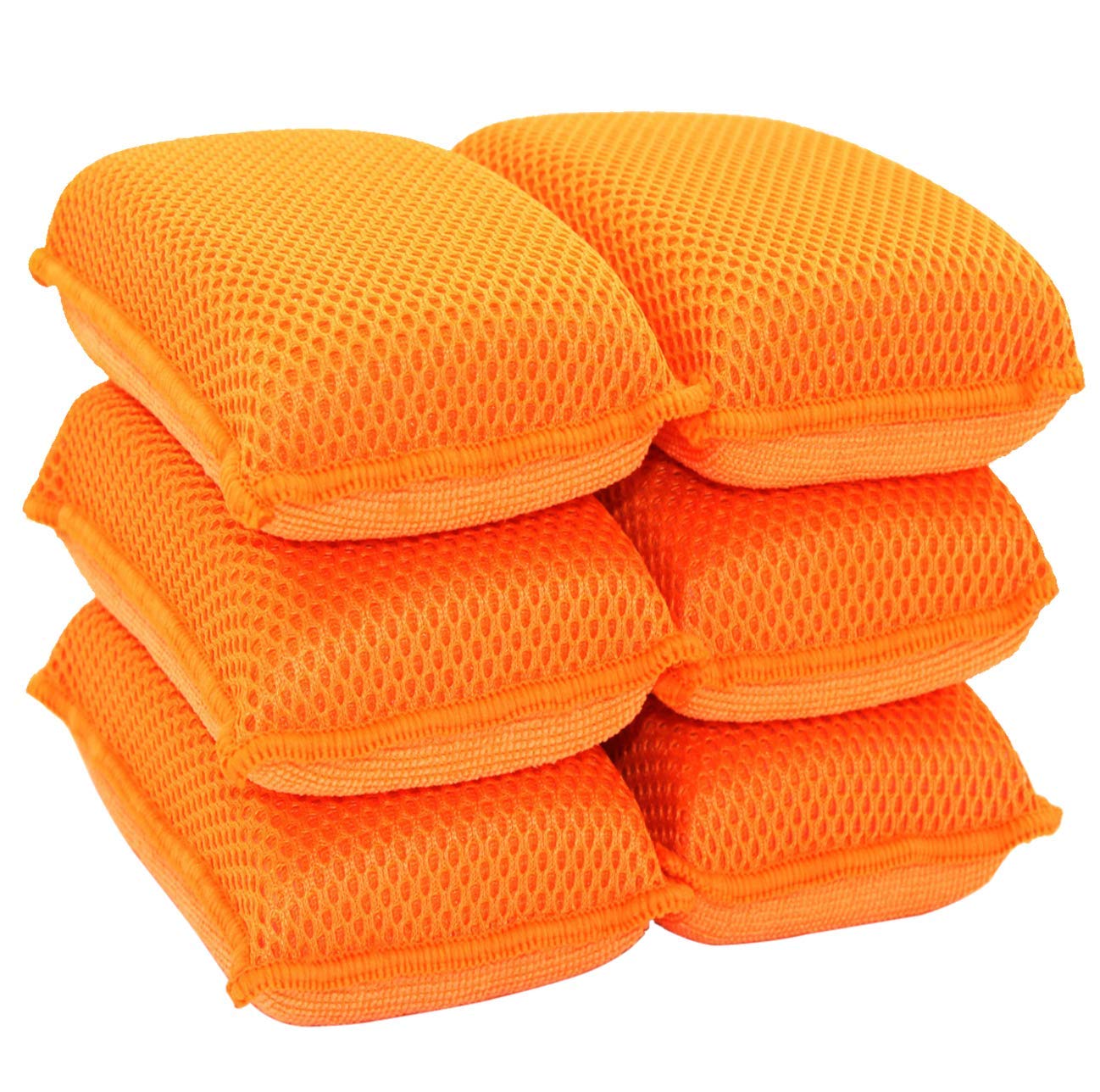Commercial Miracle Microfiber Kitchen Sponge by Scrub-It - Large - Non-Scratch Heavy Duty Dishwashing Cleaning sponges- Machine Washable- (Orange, 6 Pack)