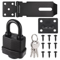 Door Latch Hasp with Door Padlock and Screw, Stainless Steel Door Lock with Key, Heavy Duty Hasp and Staple, Gate Lock, Waterproof Shed Lock, Latch Lock for Bedroom Door Patio Door Garden Gate (Black)