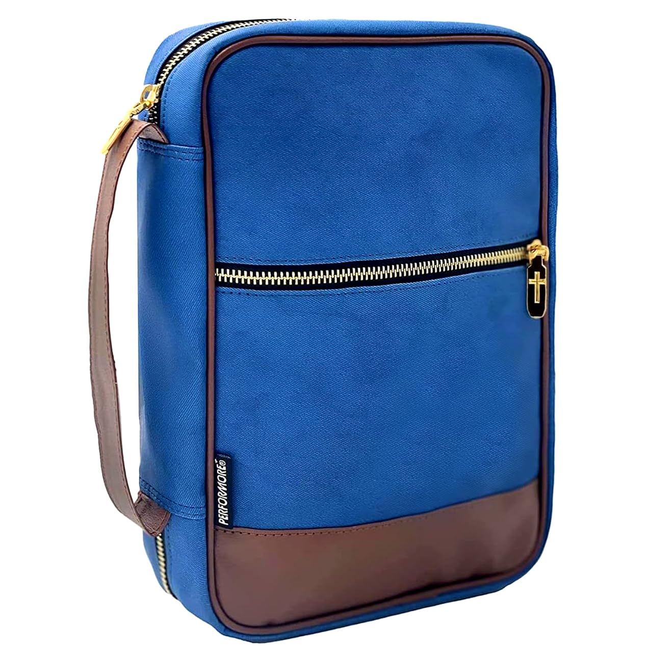 Performore Bible Cover for Men & Boys, Blue Jean Canvas Bible Case with Handle and Zipper, Large Carrying Case for Kids, Heavy Duty Church Bag, Water-Resistant, Christian Gifts, 10.2 x 7.5 x 2.7 in