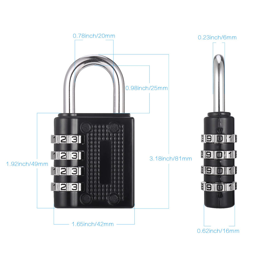 JIANTA 4 Pack Combination Lock, 4 Digit Combination Padlock, Outdoor Waterproof Padlock for School Gym Locker, Padlocks with Code, Luggage Locks (Black Red Silver Blue)