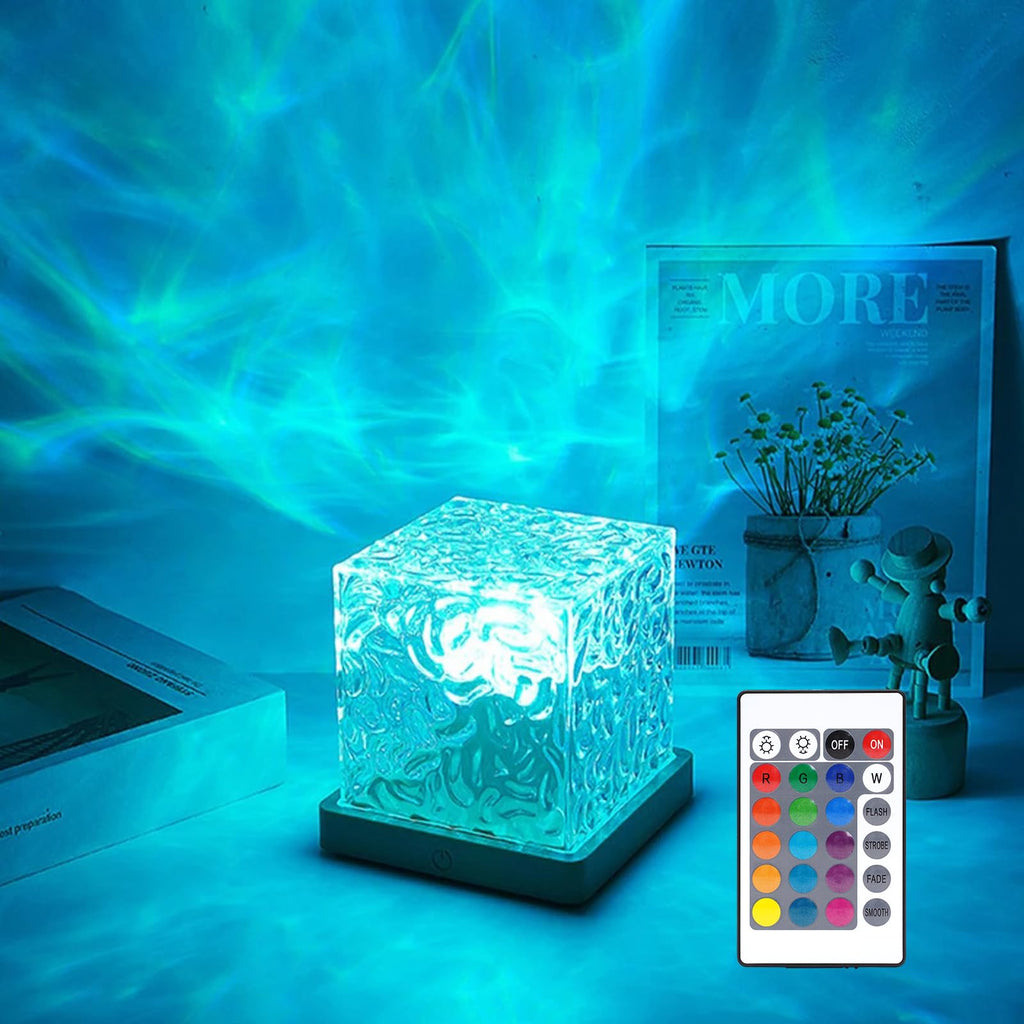 Ocean Wave Projector Light,16 Colors Gradual Water Cube with Remote Control, 3D Water Ripple Romantic Ambient Lighting for Kids Adults,Ocean Wave Night Light for Bedroom