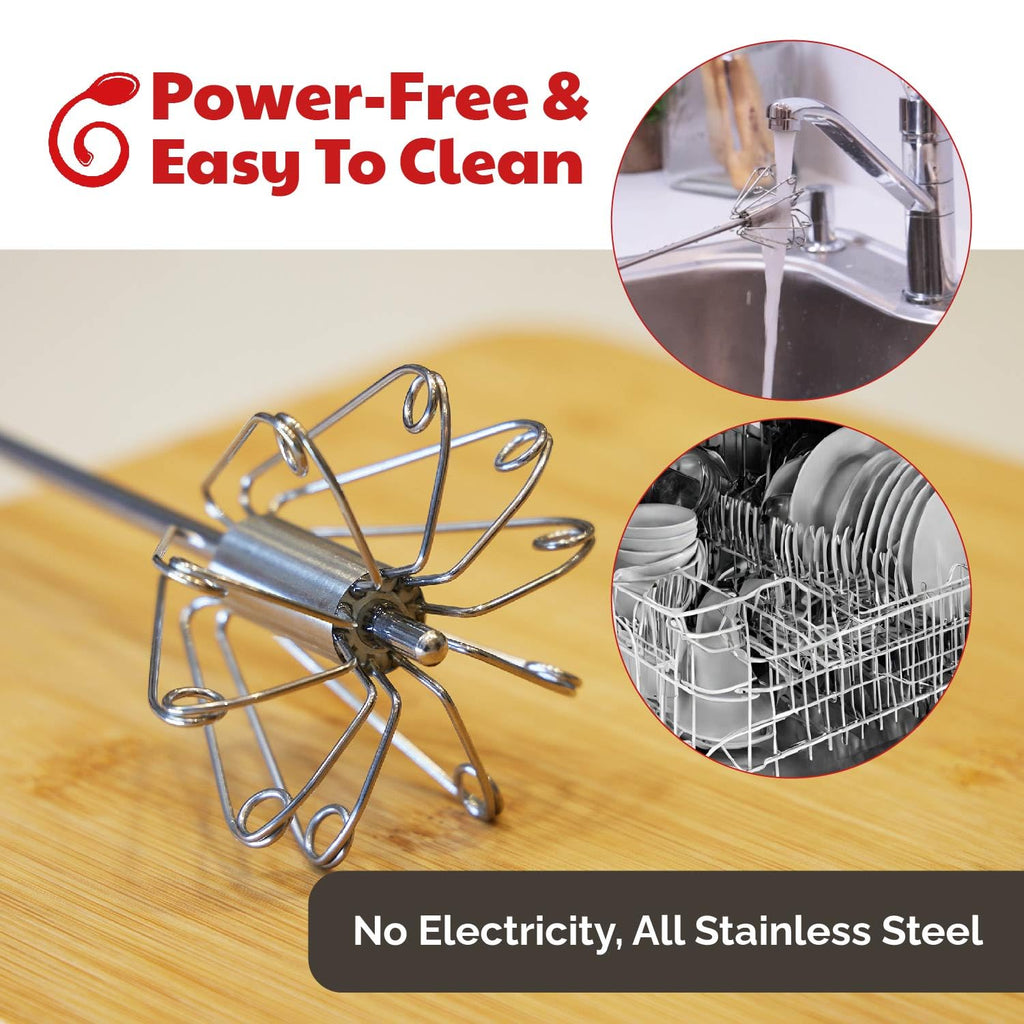 Stainless Steel Egg Whisk - Easy to Use Semi-Automatic Push-Down Zip Whisker - Rotary Hand Mixer for Beating Eggs, Frothing Milk, Blending, Mixing, Whipping Smoothies & Shakes - 2 Pack (12 &14 Inch)