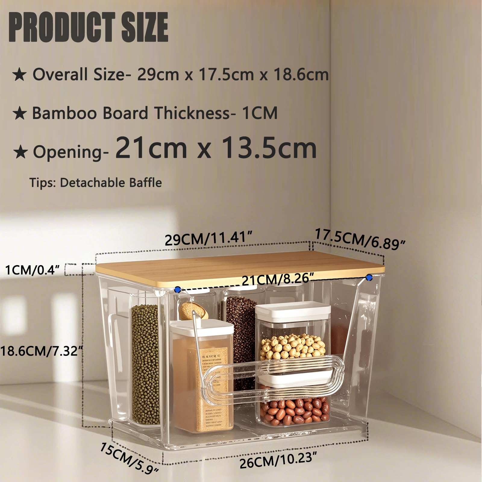 Pantry Organizers Storage Heavy-duty Ultrathick, THASOK 2 Set Kitchen Cupboard Organizers Upgraded Fence design, Stackable Baskets Storage with Bamboo Top for Onion,Potato,Fruits,Produce,Vegetable
