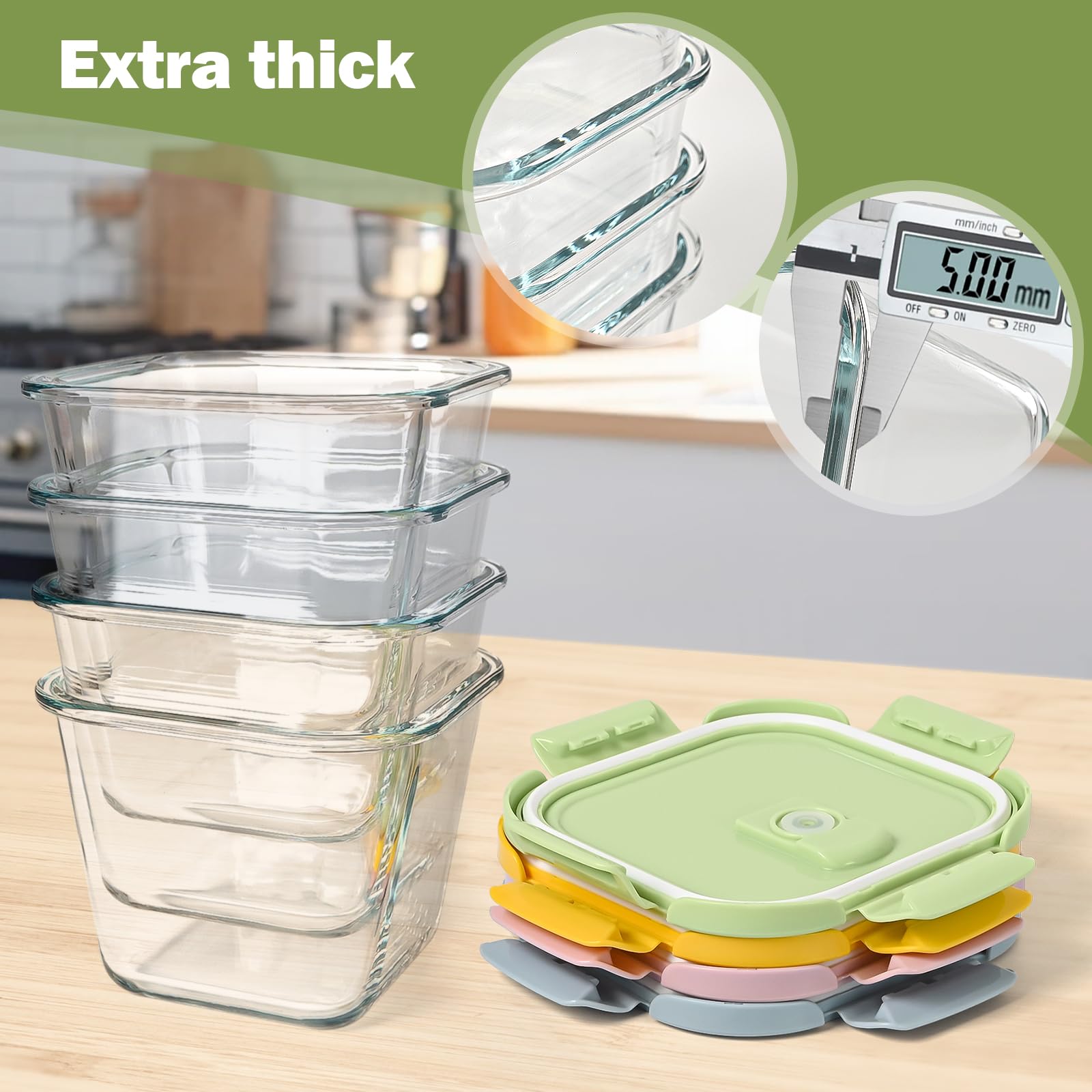 Glass Container Food Storage 32 oz, 4 Cup Overnight Oats Jar, Oven & Microwave Safe Deli Containers with Lids, Freezer Containers for Kitchen, Take Out and To Go, Soup Containers for Food Prep, 4 Pack