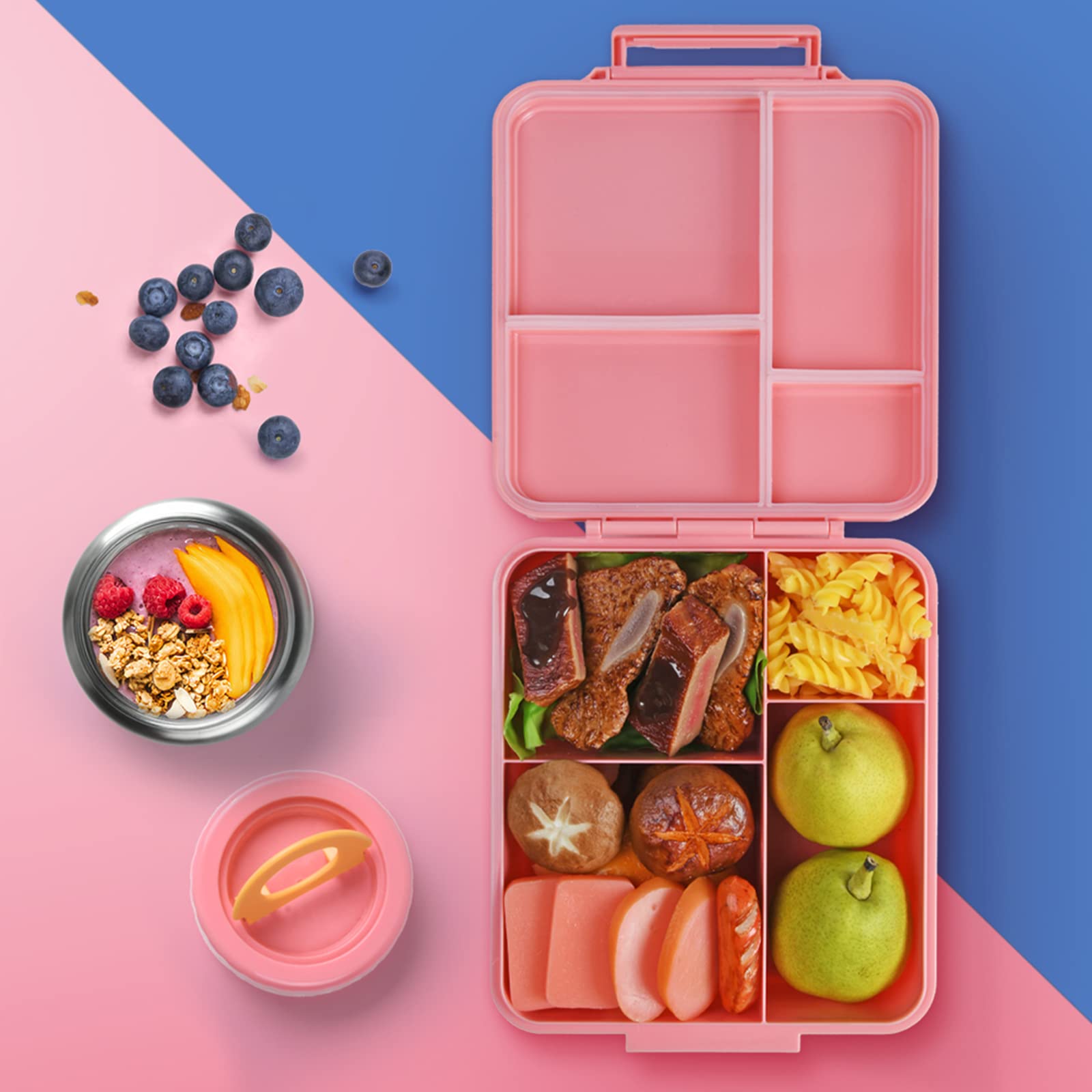 WAKSOX Bento Lunch Box Lunch Containers 4 Compartments with Soup Thermos for Hot and Cold Food Jar/Spoon/Lunch Bag Insulated Leak Proof for Girls