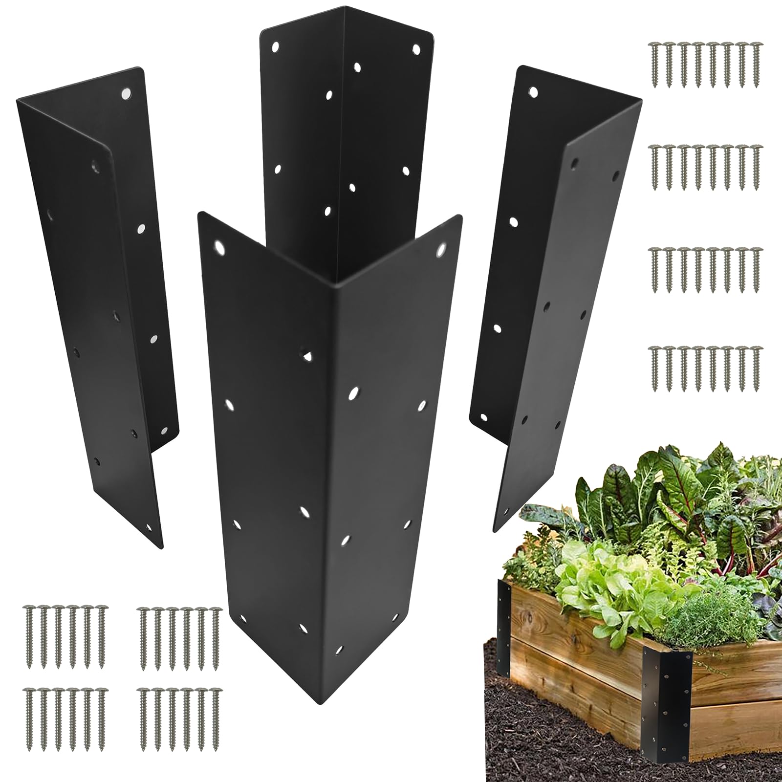 4 Pack Raised Bed Corner Metal Connector, Durable Metal Garden Corner Bracket, Suitable Flower or Vegetable Gardens Beds (4, 11 * 3 * 3in)