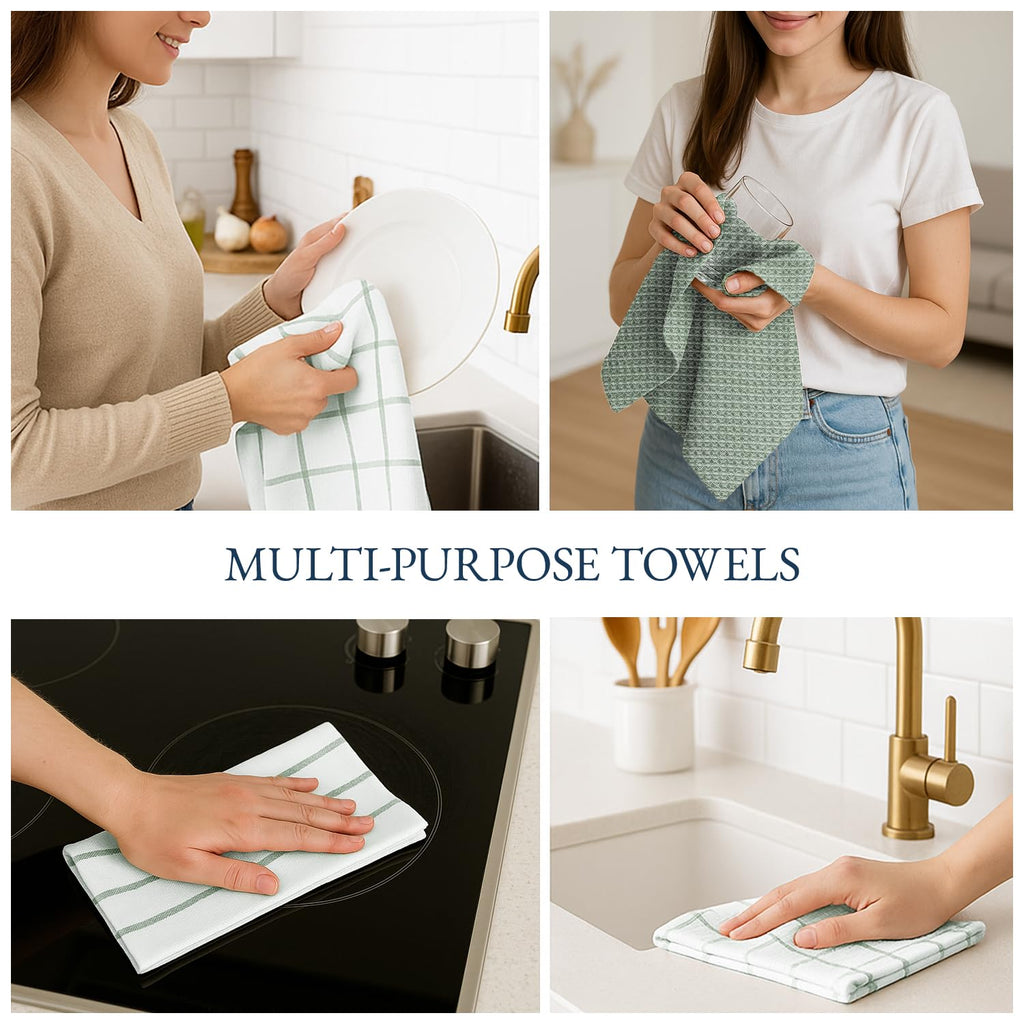 Kitchen Towels Set - Pack of 12 Cotton Dish Towels for Drying Dishes, 18”x 28”, Kitchen Hand Towels, Absorbent Tea Towel, Premium Towels for Kitchen, Quick Drying - Olive