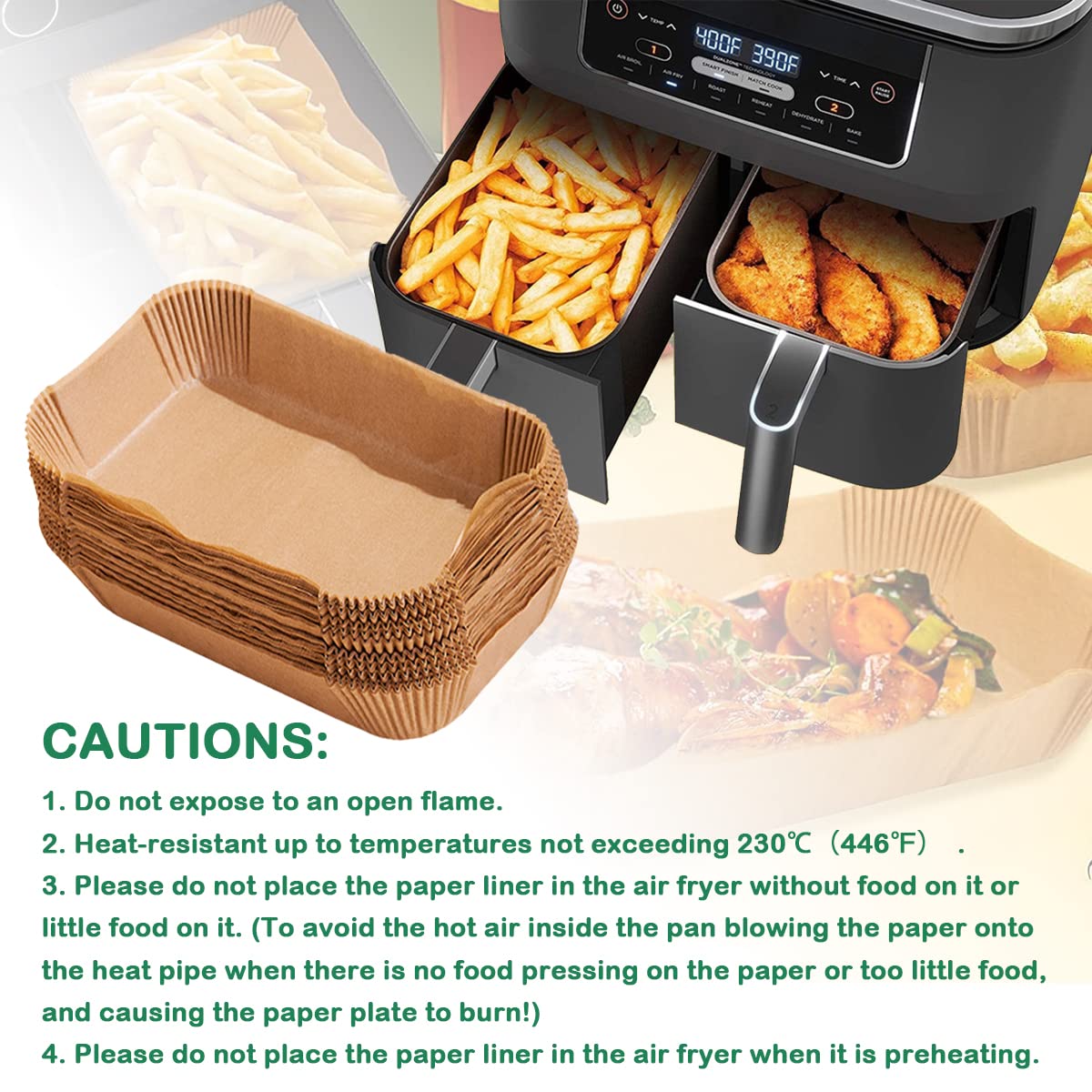 Ninja Dual Air Fryer Parchment Paper Liners - Disposable Airfryer Liner Accessories for Ninja Foodi Dual Air Fryer DZ201/DZ401