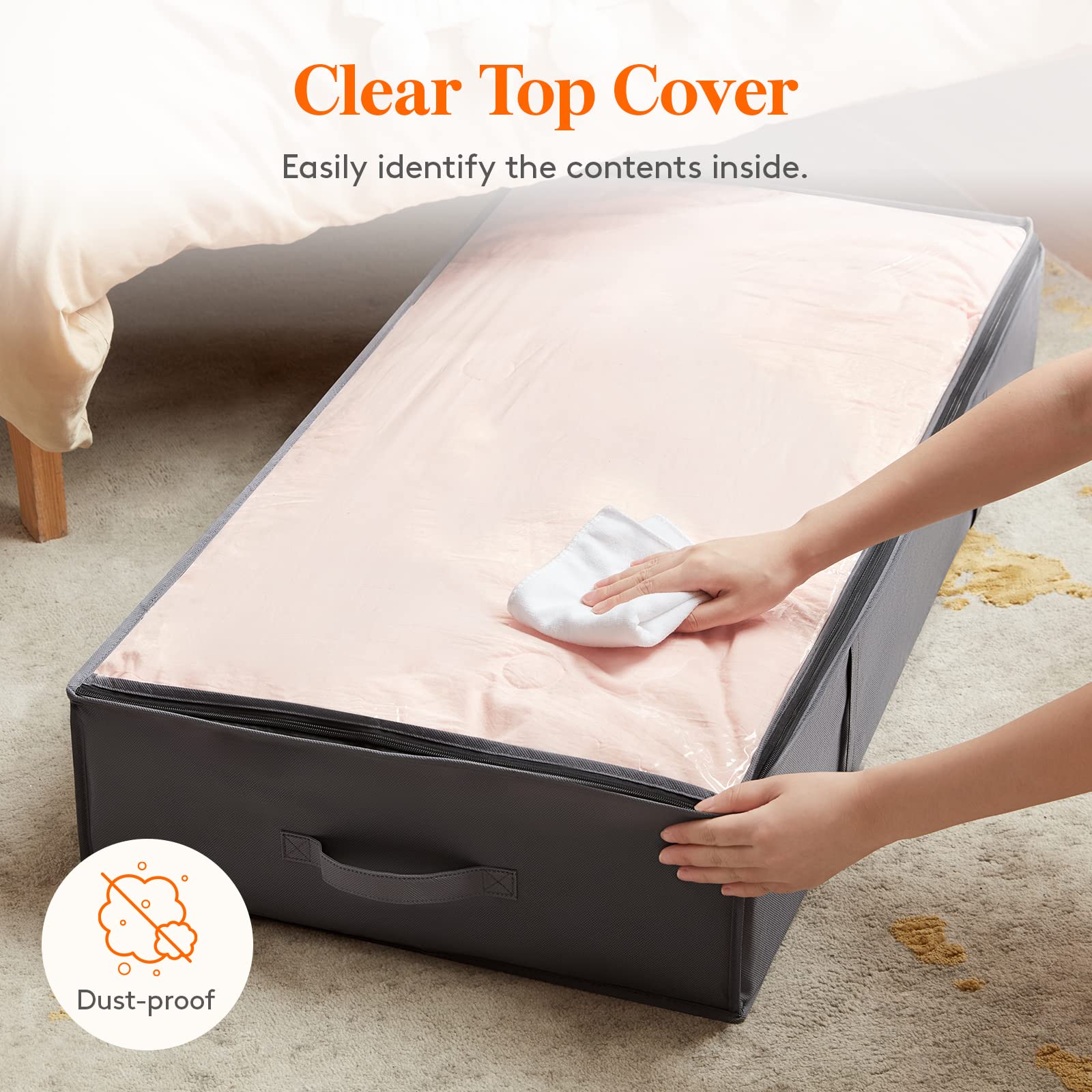 Lifewit 4 Pack 95L Under Bed Storage Bins, Foldable Closet Organizers and Storage Containers,Underbed Storage Bags with Reinforced Handle for Blanket,Clothing,Comforter, Sheets,Wrapping Paper, Grey